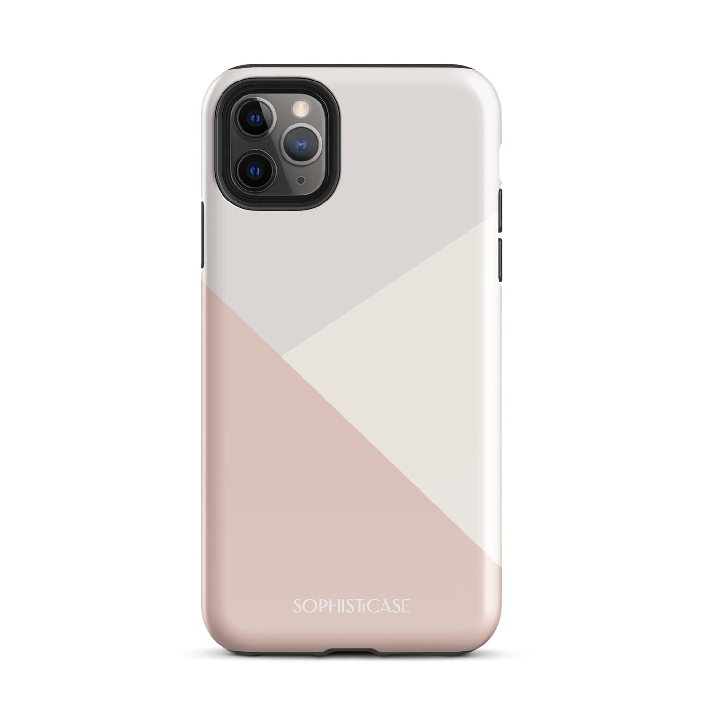 Tough Phone Case Featuring Three Tone Neutral Beige Cream Diagonal Design for iPhone 11 Pro Max Glossy