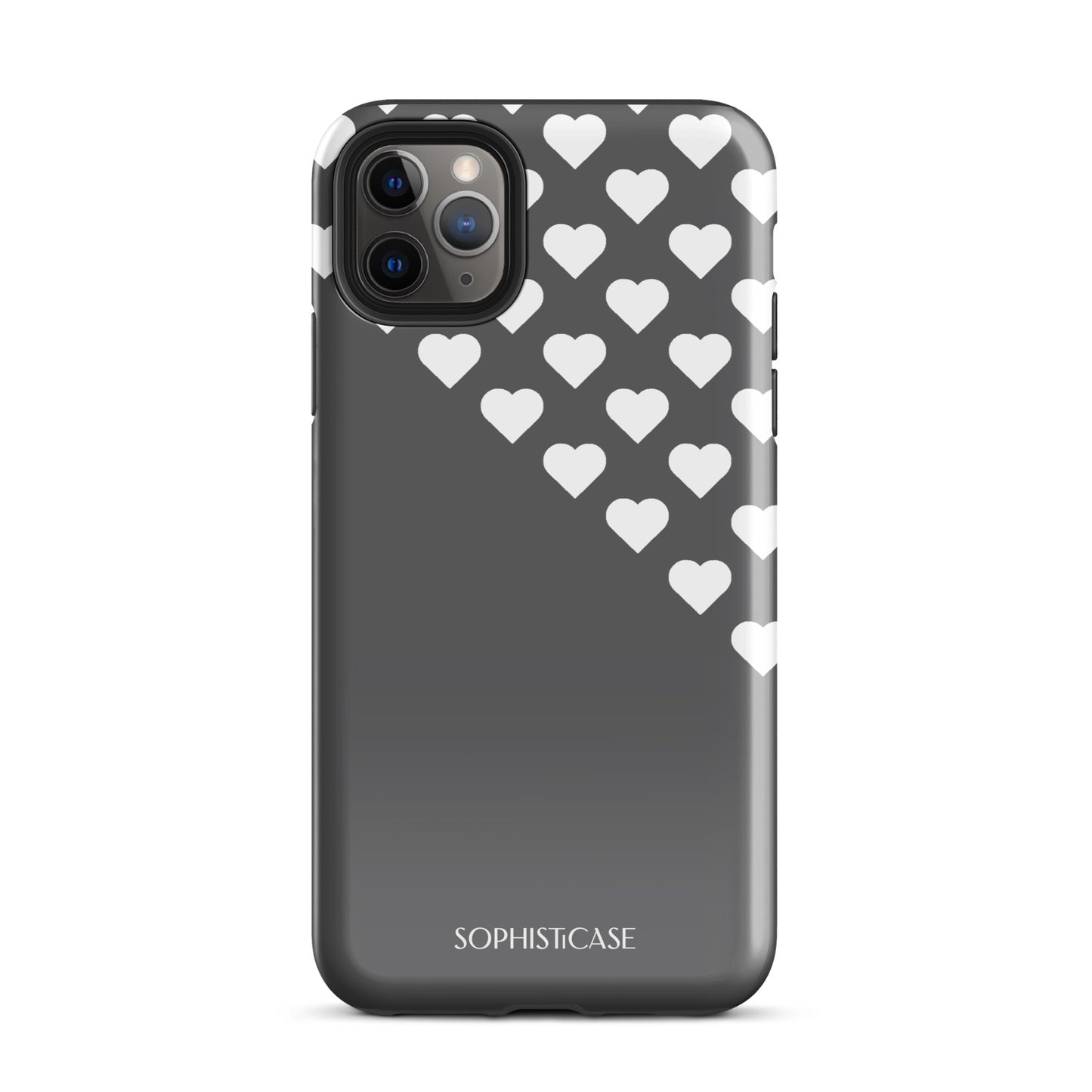 Tough Phone Case Featuring Black Cream Tiny Hearts Design for iPhone 11 Pro Max Glossy