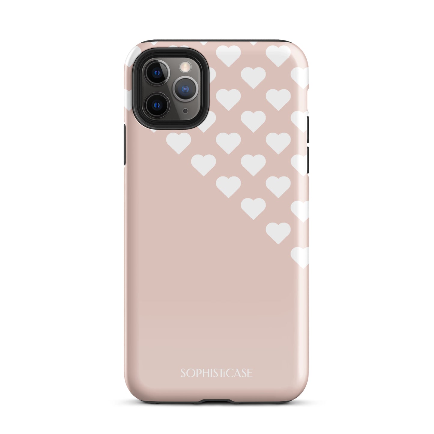 Tough Phone Case Featuring Neutral Beige Cream Tiny Hearts Design for iPhone 11 Pro Max Glossy 