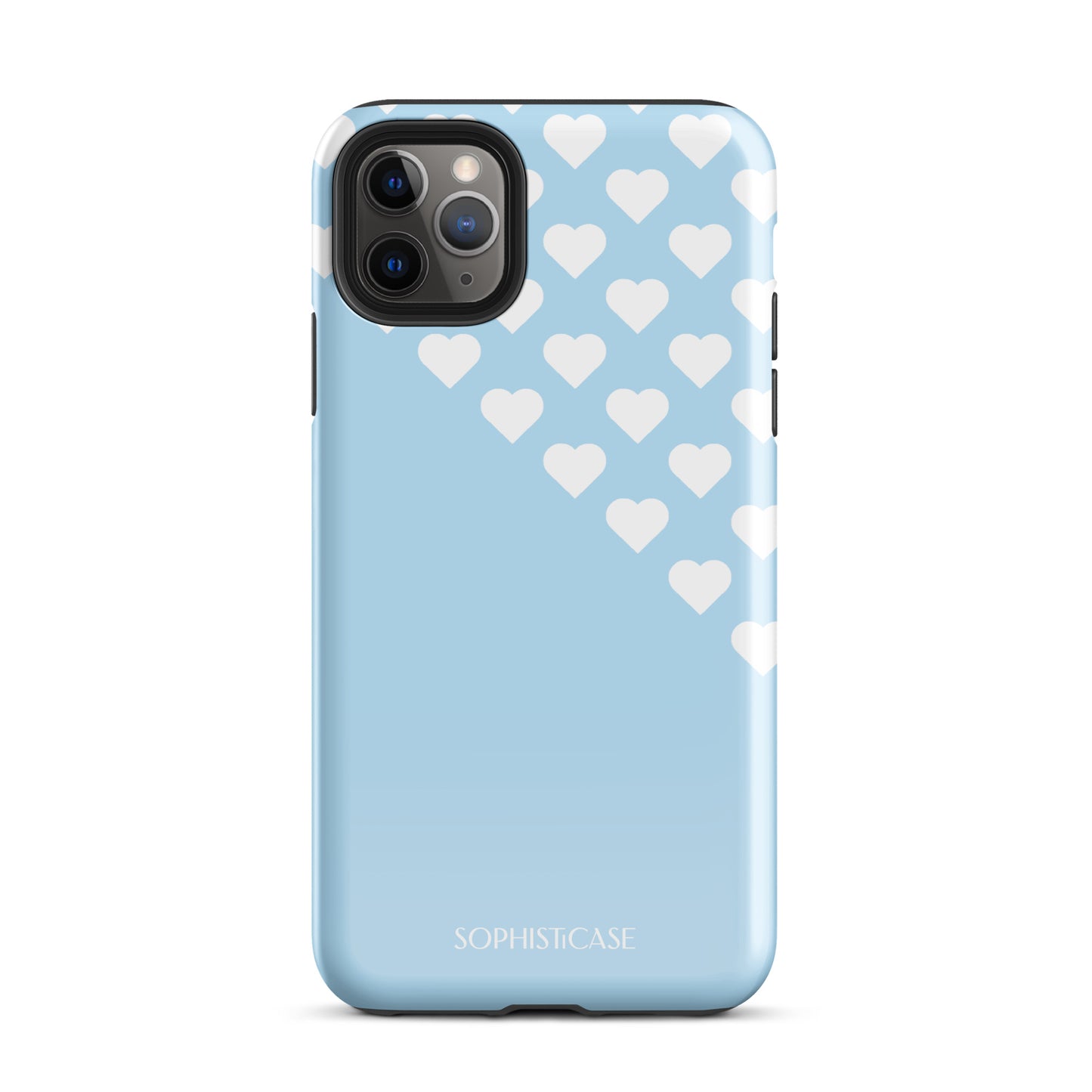 Tough Phone Case Featuring Blue Cream Tiny Hearts Design for iPhone 11 Pro Max Glossy