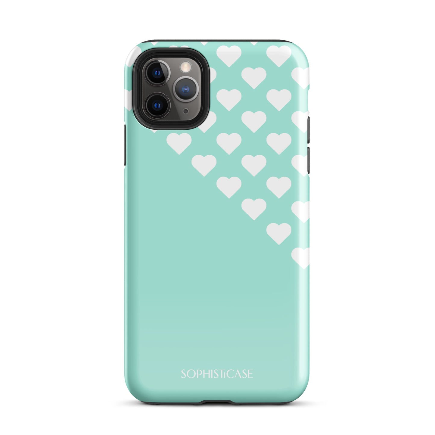 Tough Phone Case Featuring Black Cream Tiny Hearts Design for iPhone 11 Pro Max Glossy