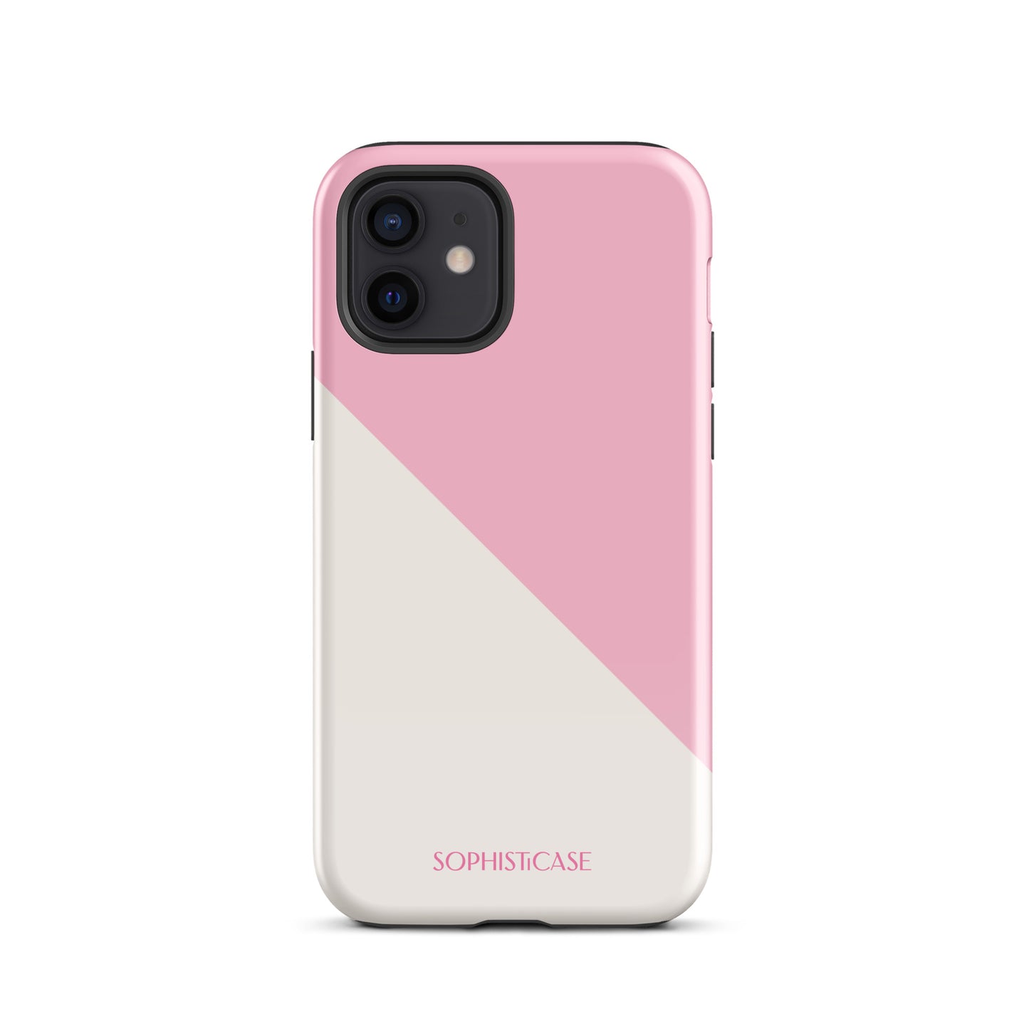 Tough Phone Case Featuring Pink Cream Diagonal Split Design for iPhone 12 Glossy