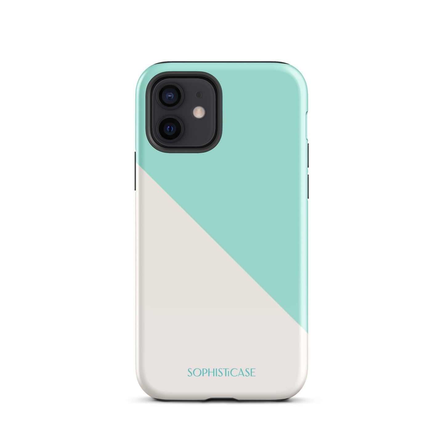 Tough Phone Case Featuring Mint Green Cream Diagonal Split Design for iPhone 12 Glossy