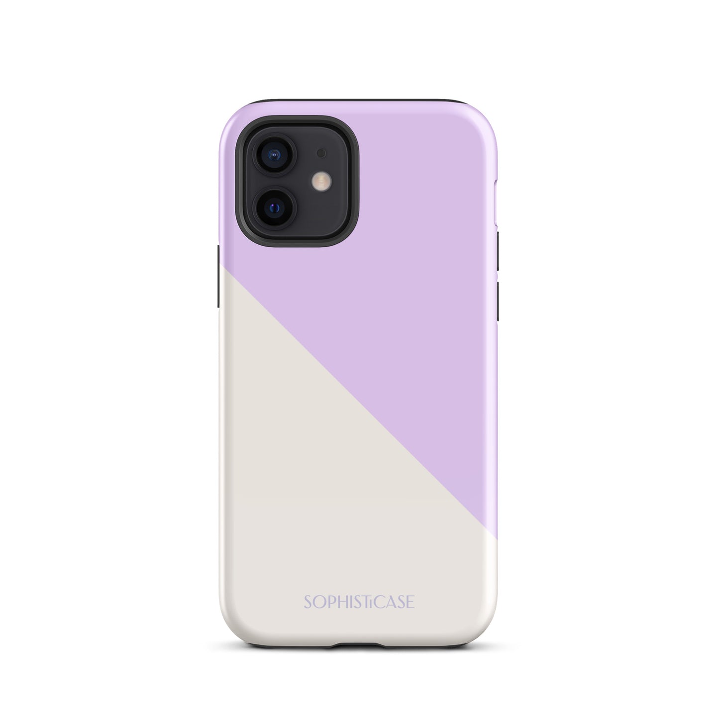 Tough Phone Case Featuring Purple Cream Diagonal Split Design for iPhone 12 Glossy