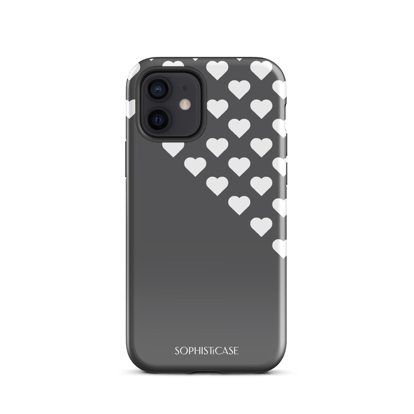 Tough Phone Case Featuring Black Cream Tiny Hearts Design for iPhone 12 Glossy