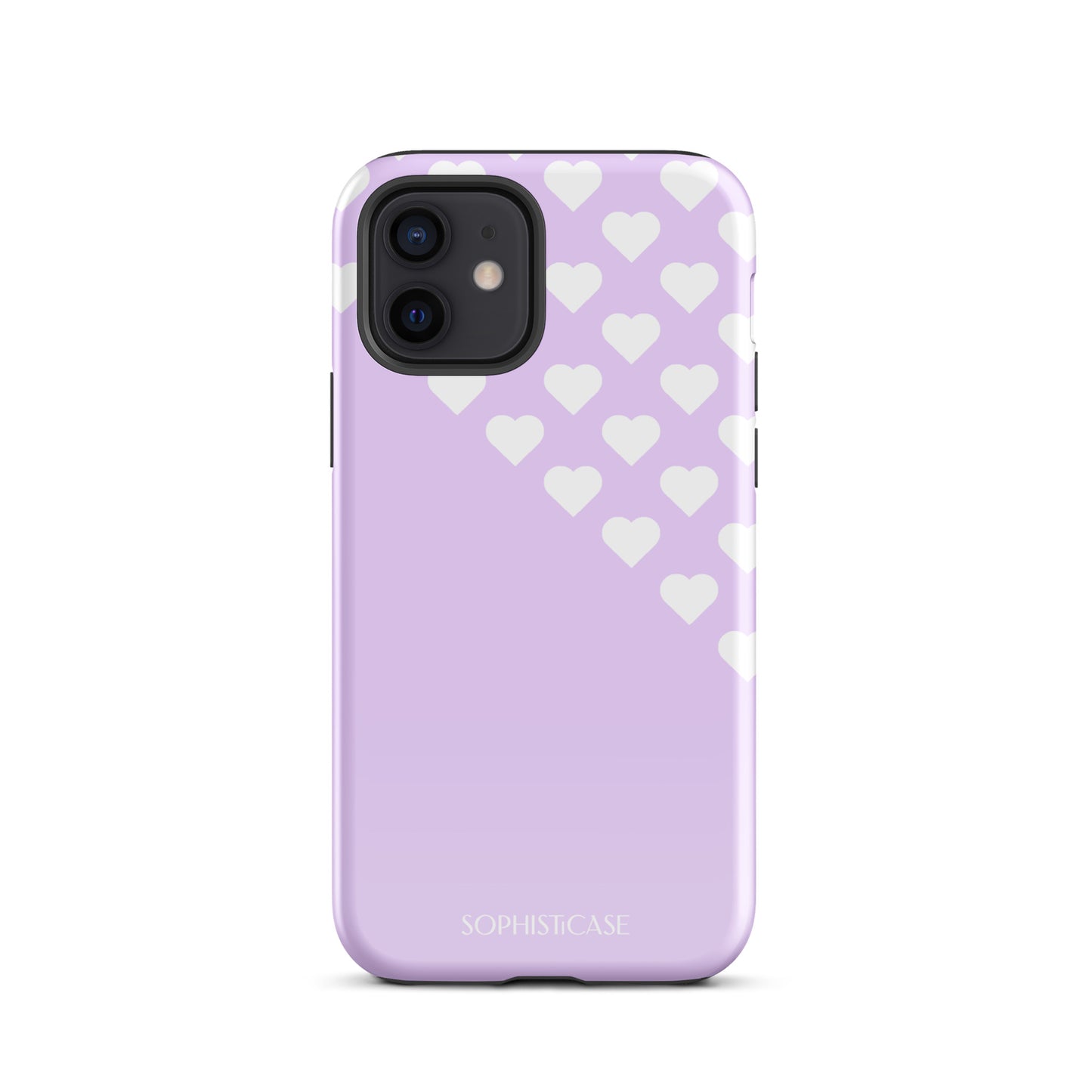 Tough Phone Case Featuring Purple Cream Tiny Hearts Design for iPhone 12 Glossy 