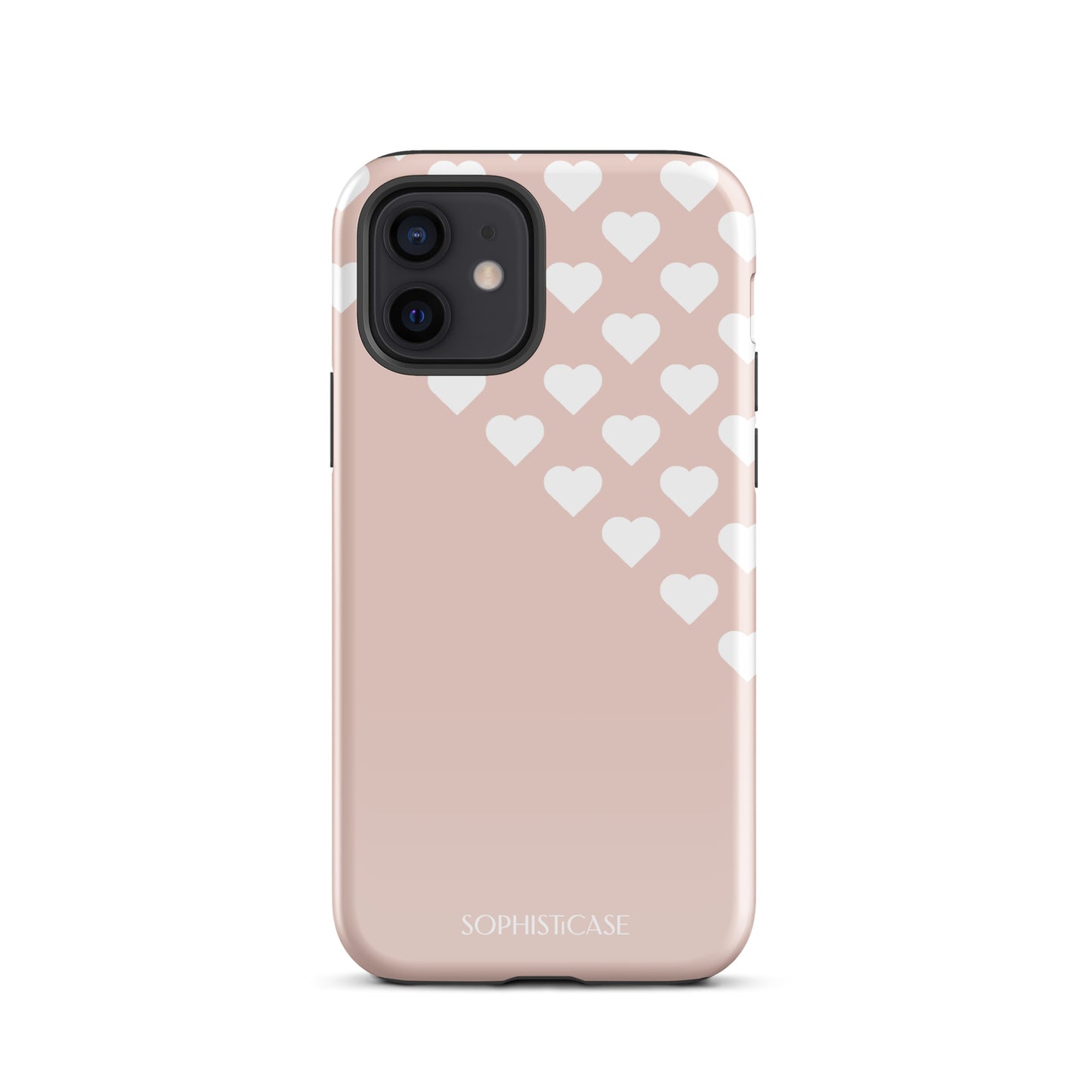 Tough Phone Case Featuring Neutral Beige Cream Tiny Hearts Design for iPhone 12 Glossy 