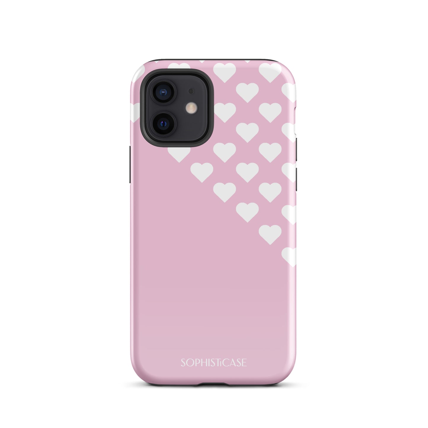 Tough Phone Case Featuring Pink Cream Tiny Hearts Design for iPhone 12 Glossy 