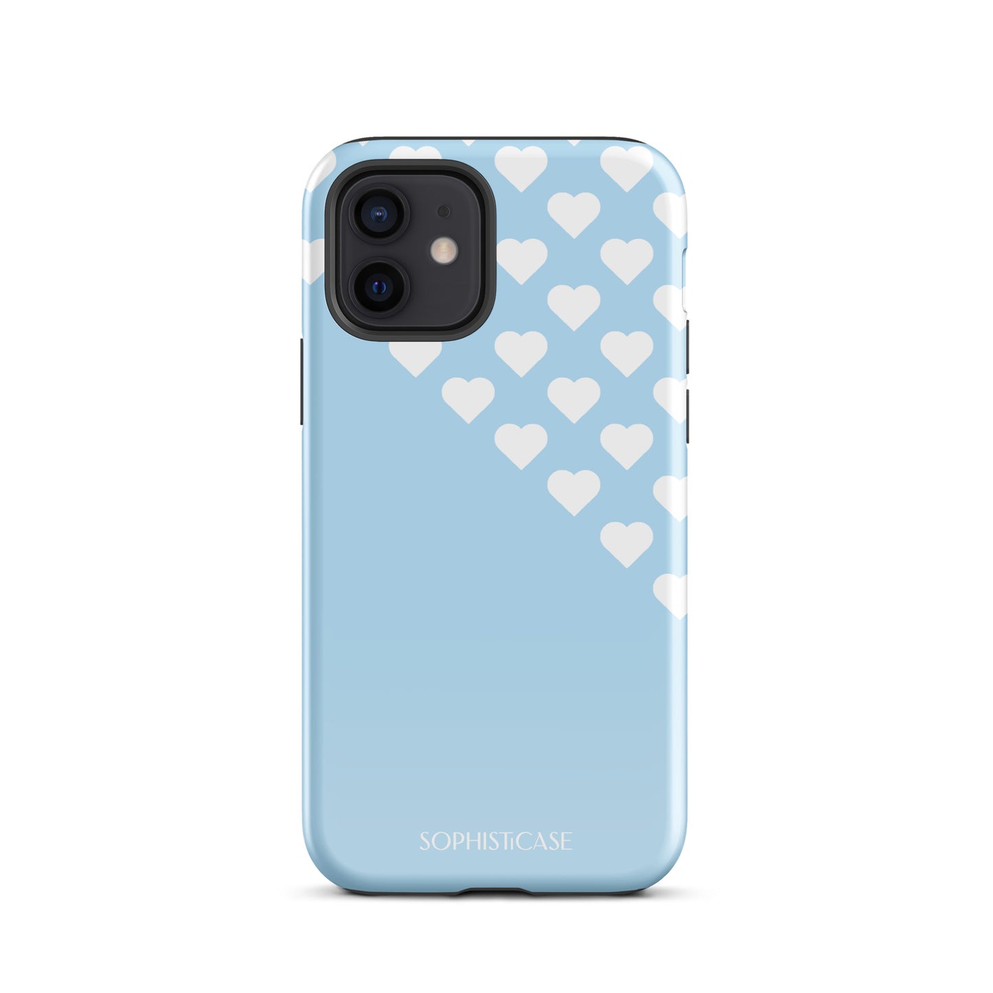 Tough Phone Case Featuring Blue Cream Tiny Hearts Design for iPhone 12 Glossy