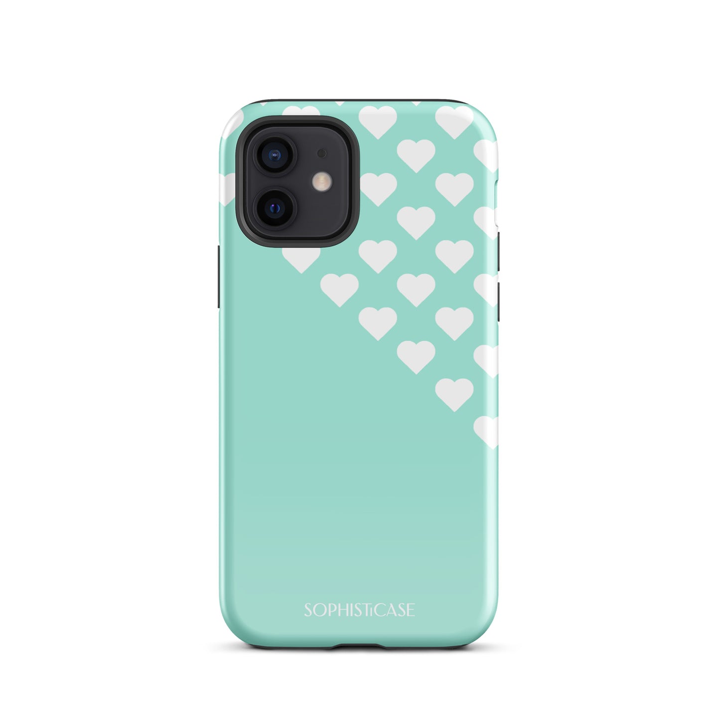 Tough Phone Case Featuring Black Cream Tiny Hearts Design for iPhone 12 Glossy