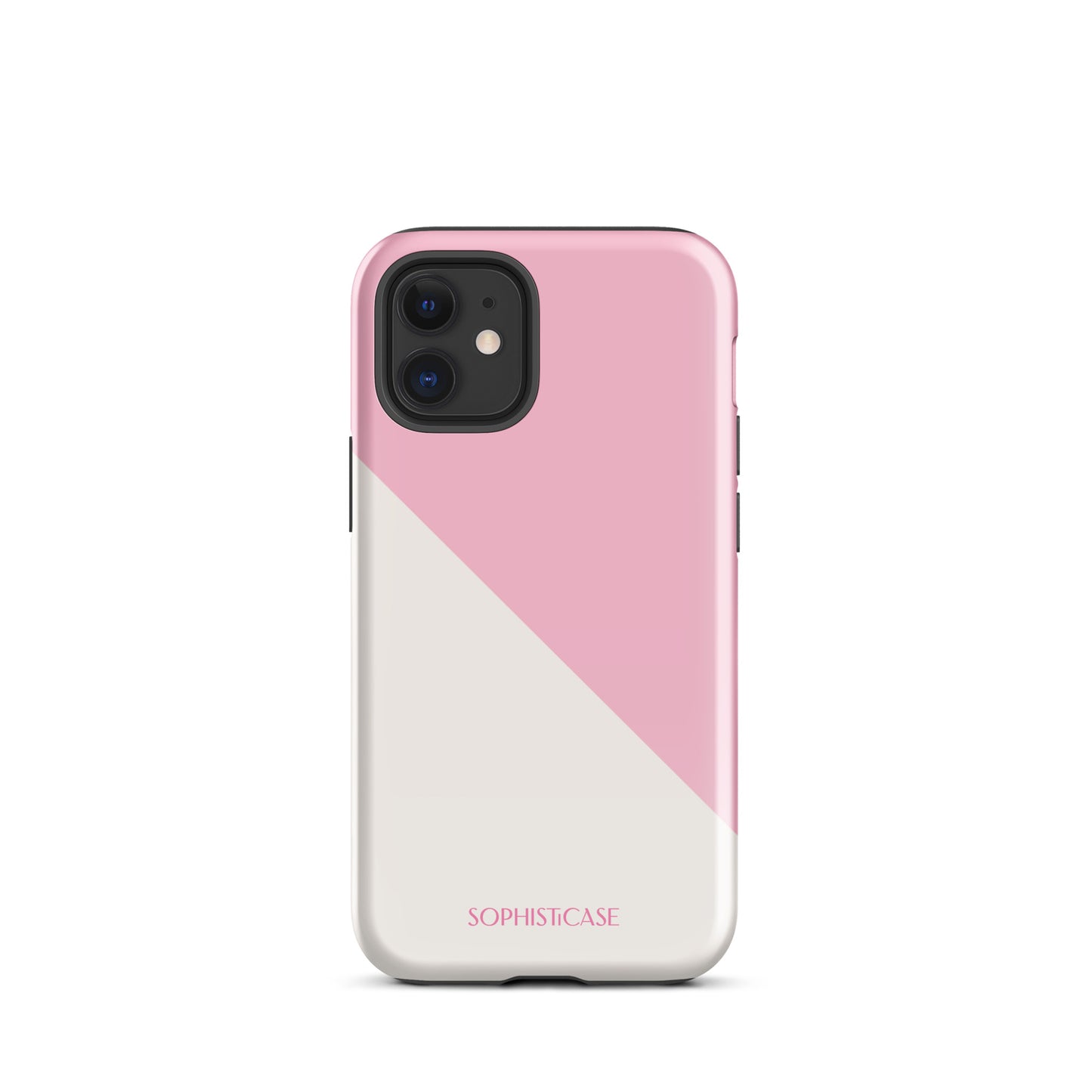 Tough Phone Case Featuring Pink Cream Diagonal Split Design for iPhone 12 Mini Glossy