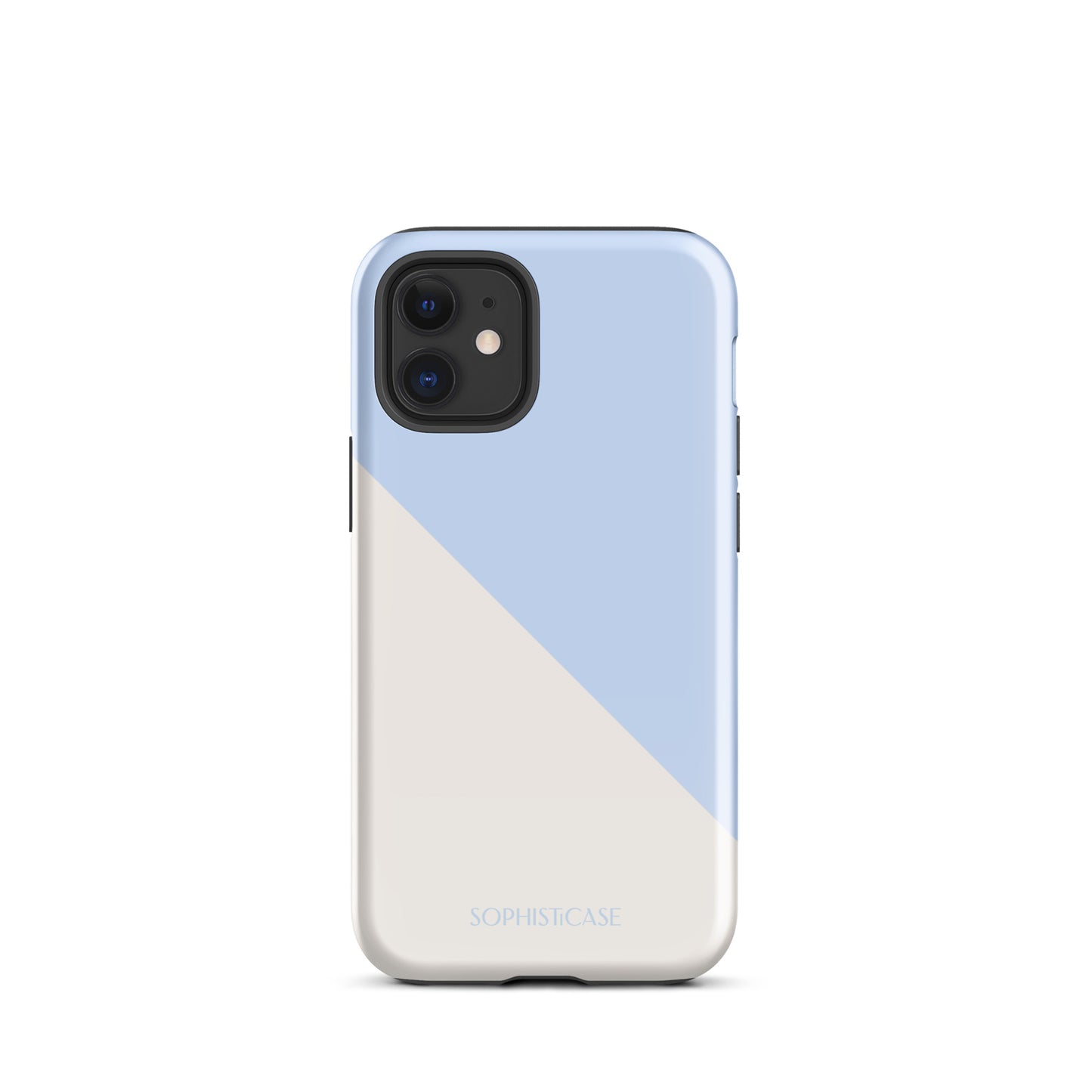 Tough Phone Case Featuring Baby Blue Cream Diagonal Split Design for iPhone 12 Mini Glossy