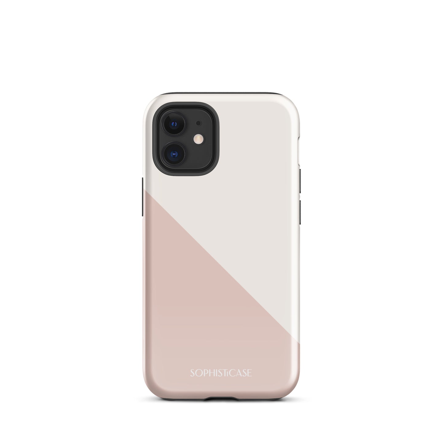 Tough Phone Case Featuring Neutral Beige Cream Diagonal Split Design for iPhone 12 Mini Glossy