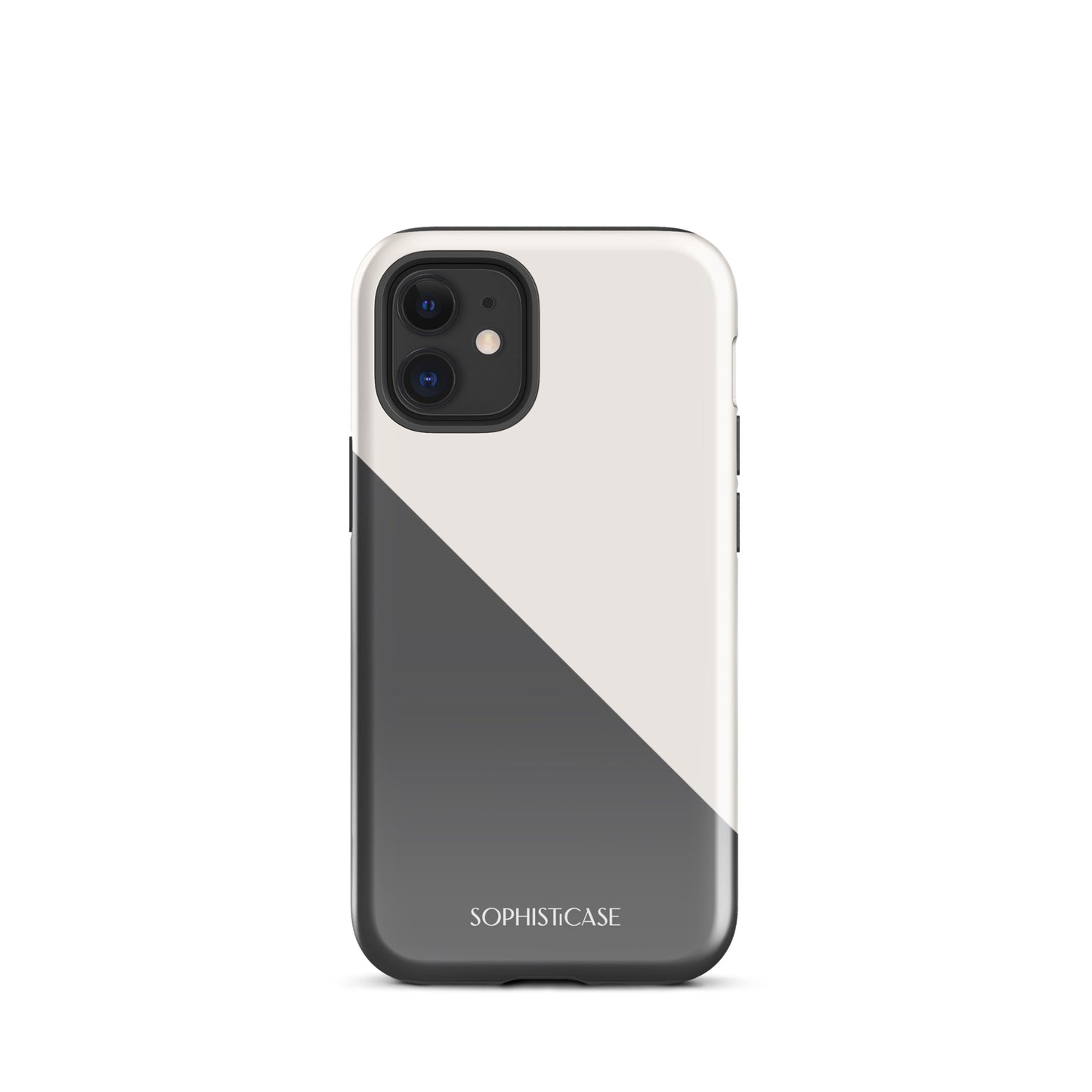 Tough Phone Case Featuring Grey Cream Diagonal Split Design for iPhone 12 Mini Glossy