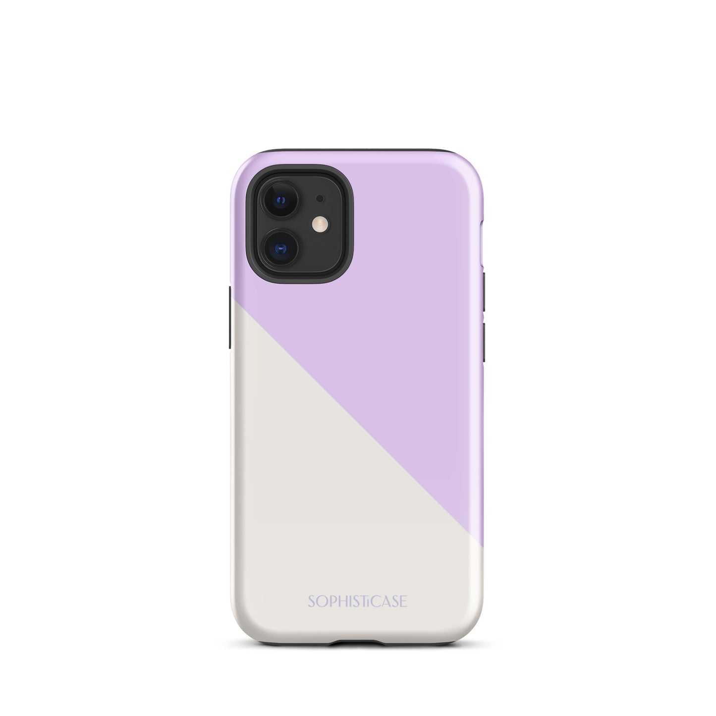 Tough Phone Case Featuring Purple Cream Diagonal Split Design for iPhone 12 Mini Glossy