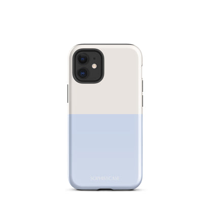 Basics Collection Tough Phone Case Featuring Two Tone Blue Cream Design for iPhone 12 Mini Glossy