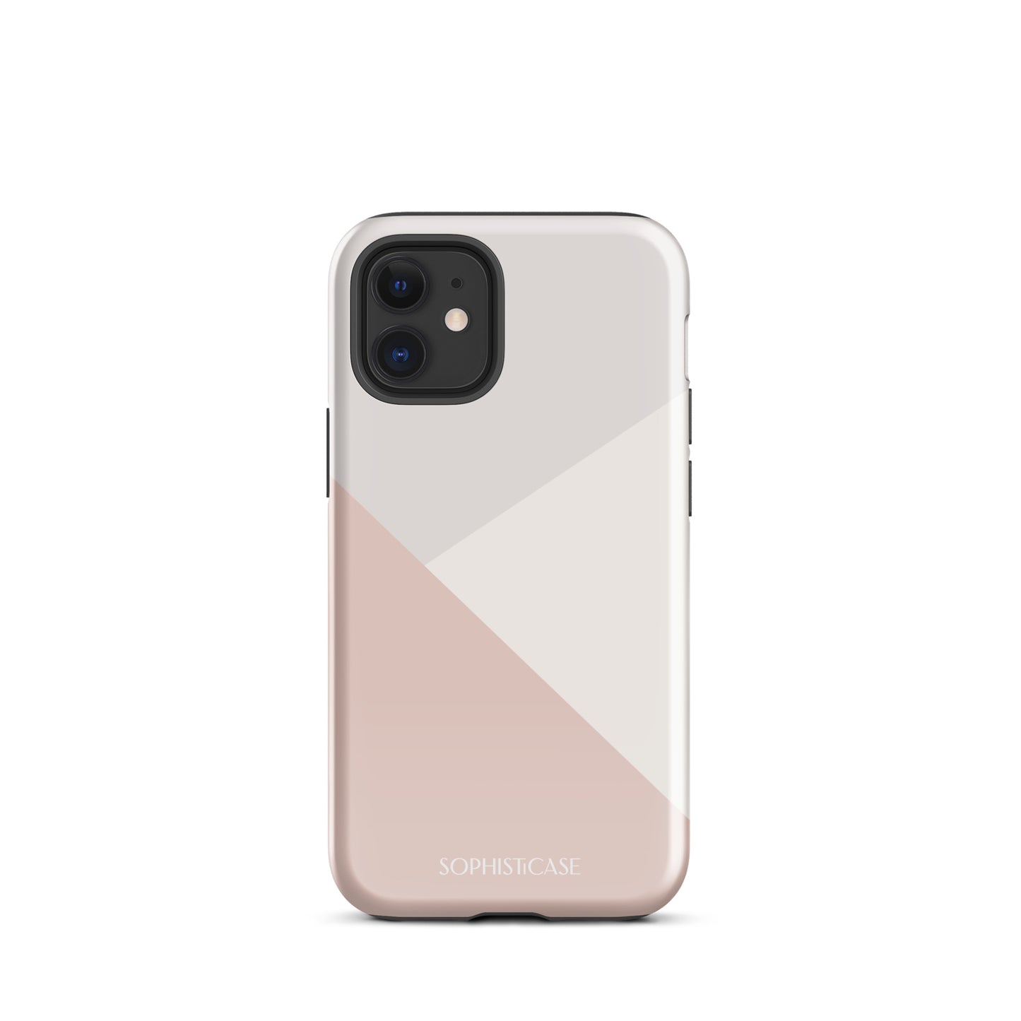 Tough Phone Case Featuring Three Tone Neutral Beige Cream Diagonal Design for iPhone 12 Mini Glossy