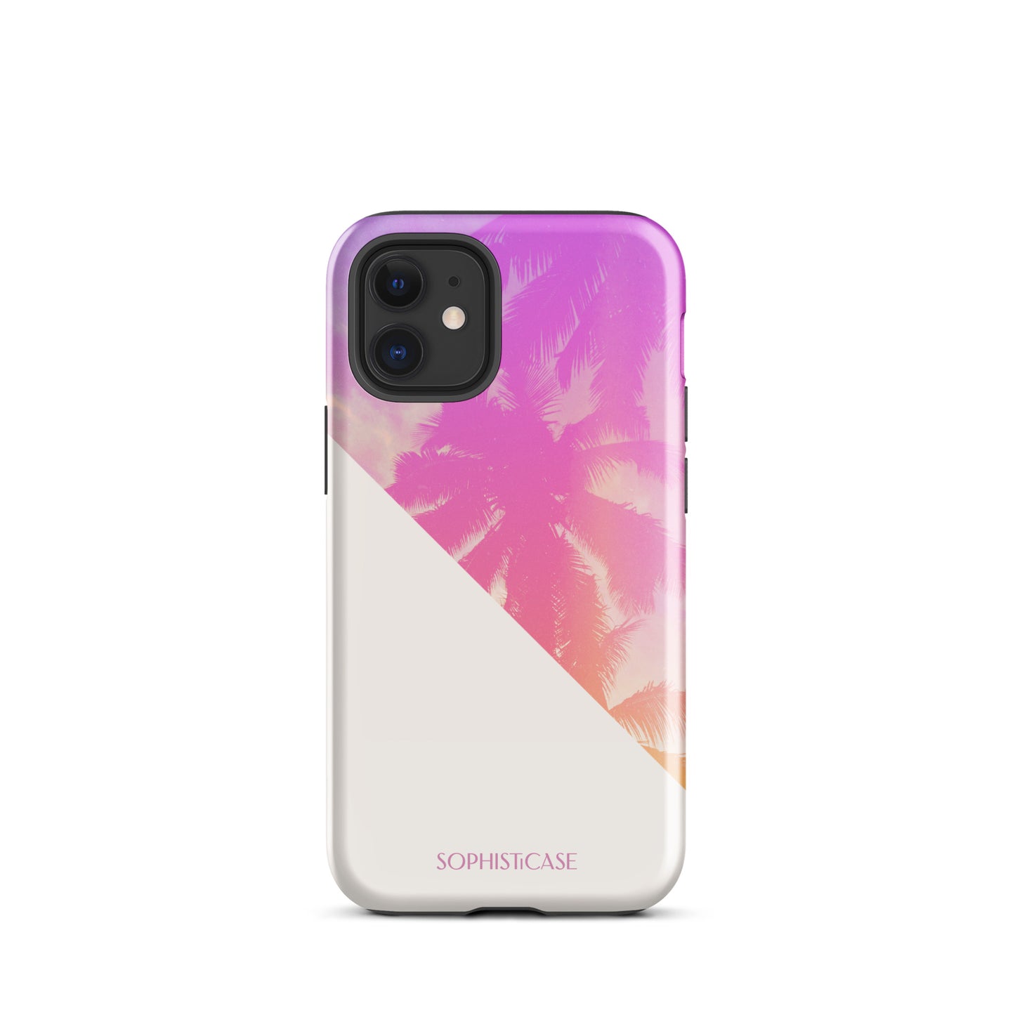 Tough Phone Case Featuring Purple Cream Summer Palm Tree Design for iPhone 12 Mini Glossy