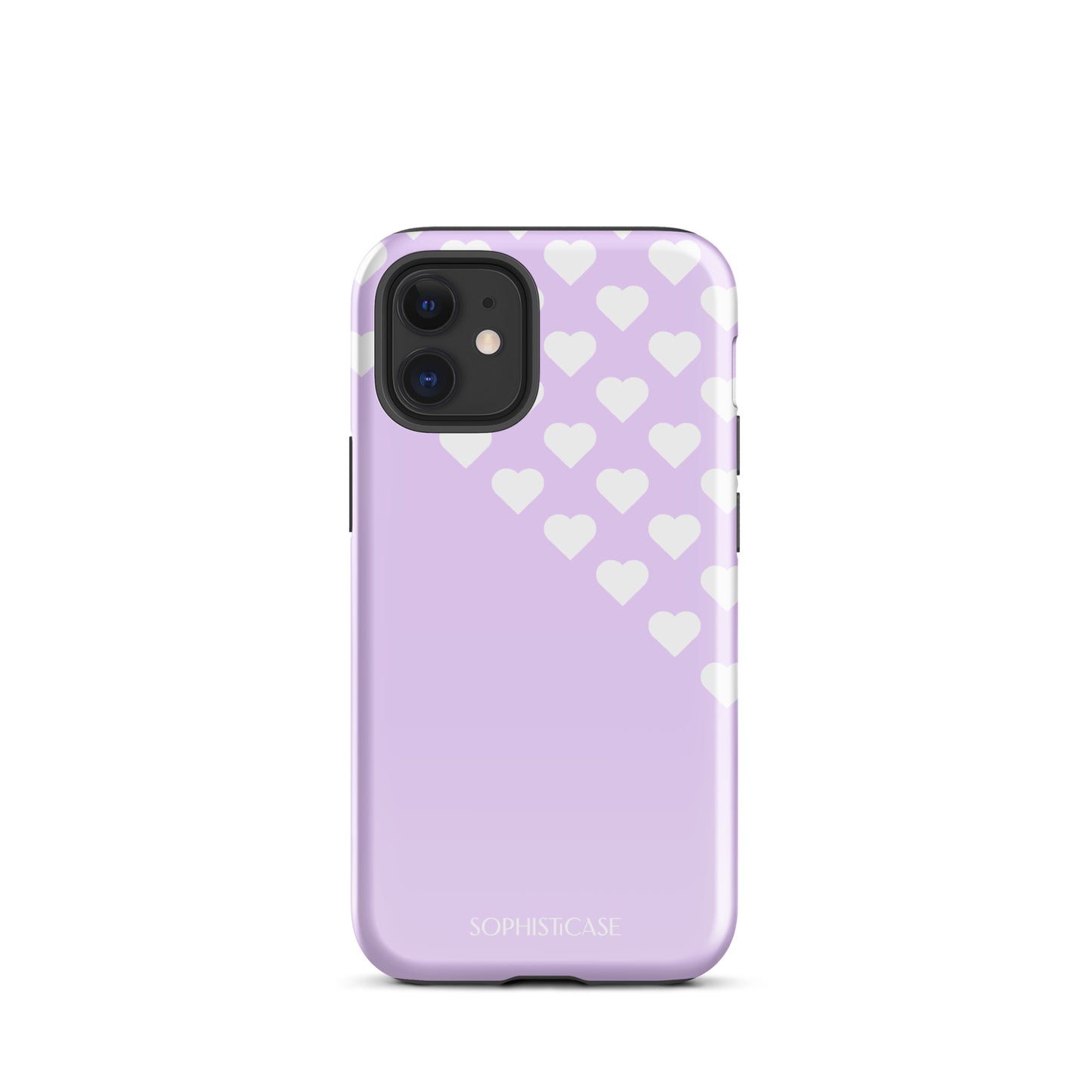 Tough Phone Case Featuring Purple Cream Tiny Hearts Design for iPhone 12 Mini Glossy 