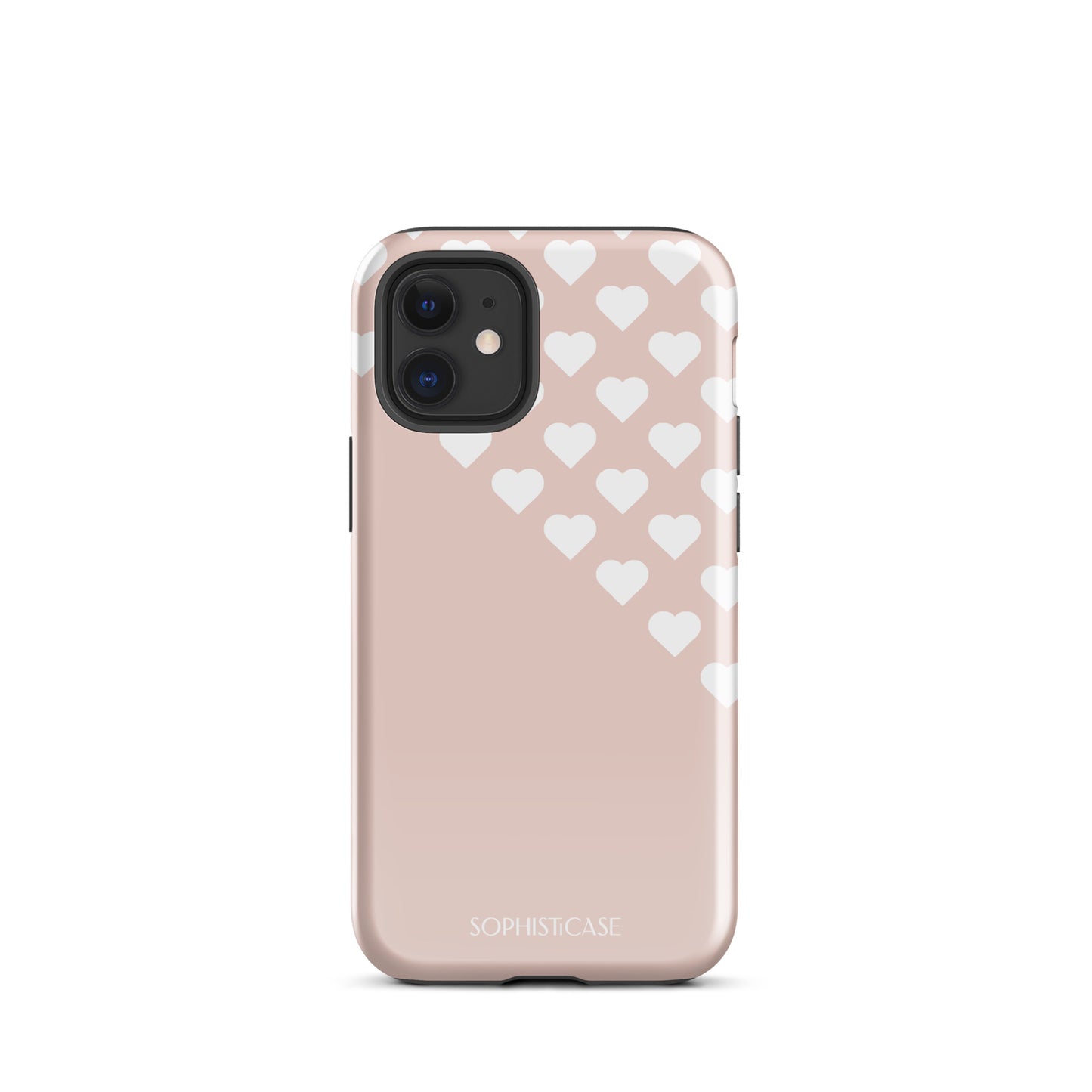 Tough Phone Case Featuring Neutral Beige Cream Tiny Hearts Design for iPhone 12 Mini Glossy 