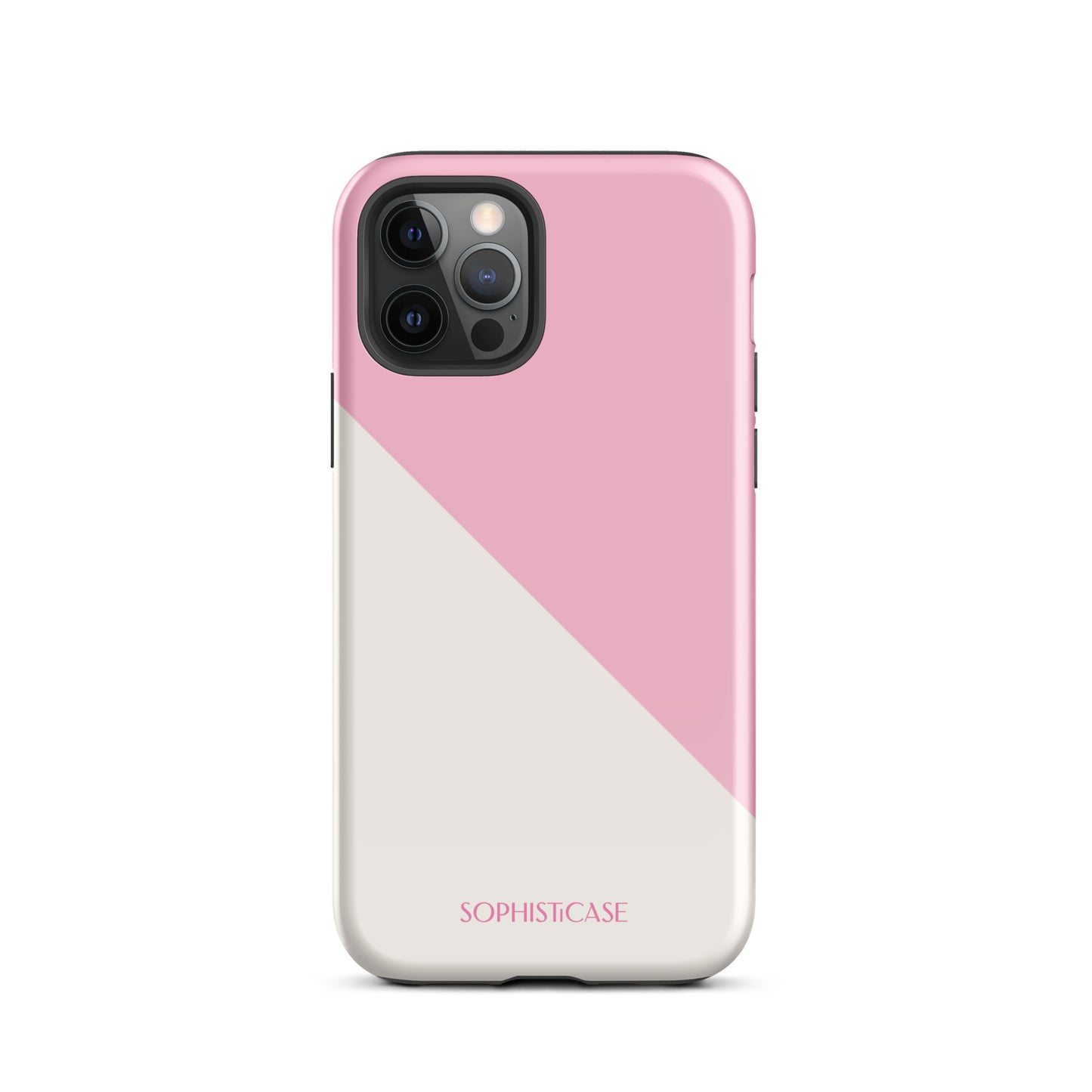 Tough Phone Case Featuring Pink Cream Diagonal Split Design for iPhone 12 Pro Glossy