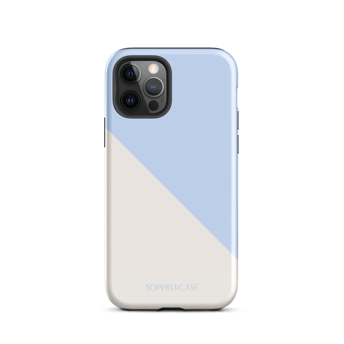 Tough Phone Case Featuring Baby Blue Cream Diagonal Split Design for iPhone 12 Pro Glossy