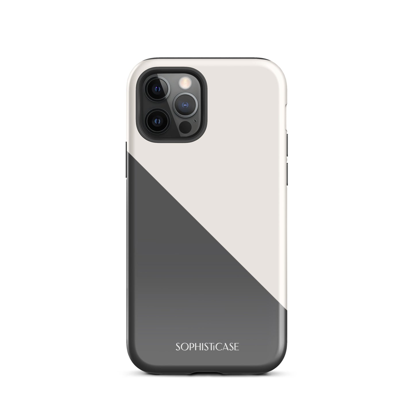 Tough Phone Case Featuring Grey Cream Diagonal Split Design for iPhone 12 Pro Glossy