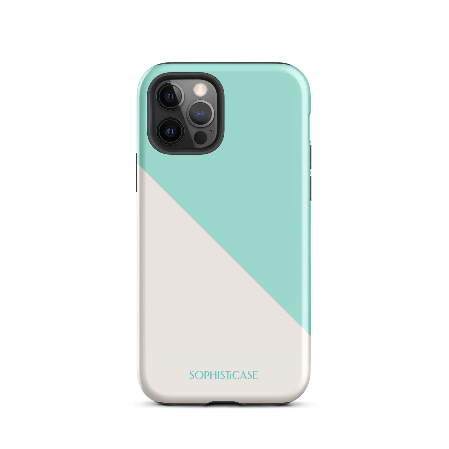 Tough Phone Case Featuring Mint Green Cream Diagonal Split Design for iPhone 12 Pro Glossy