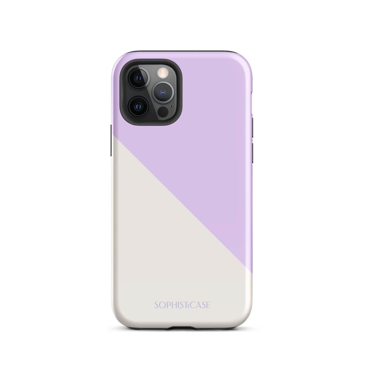 Tough Phone Case Featuring Purple Cream Diagonal Split Design for iPhone 12 Pro Glossy