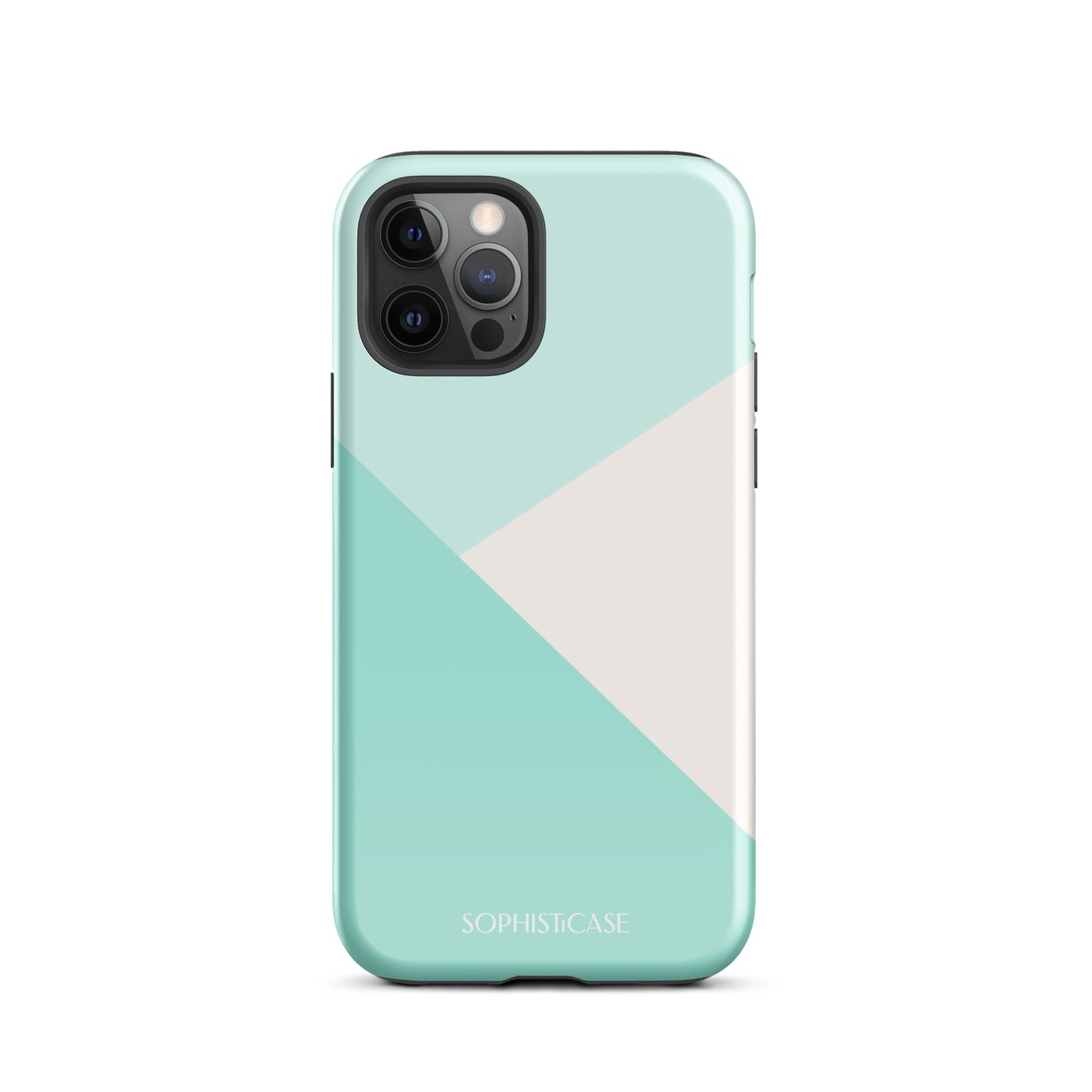 Tough Phone Case Featuring Three Tone Mint Green Cream Diagonal Design for iPhone 12 Pro Glossy