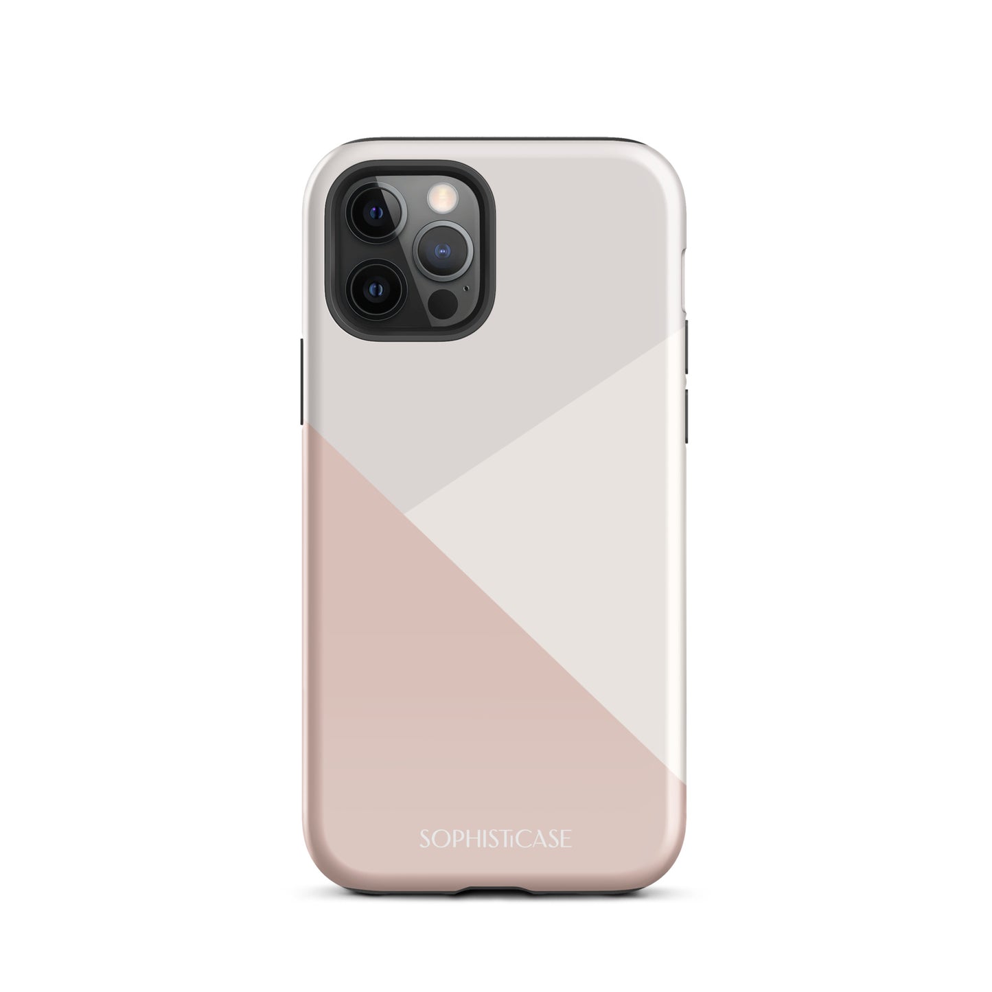 Tough Phone Case Featuring Three Tone Neutral Beige Cream Diagonal Design for iPhone 12 Pro Glossy