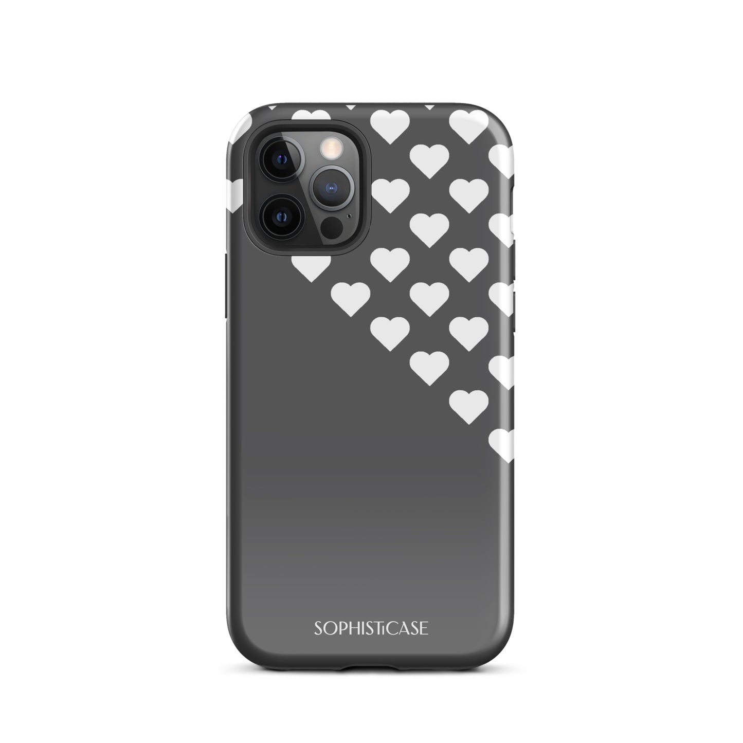 Tough Phone Case Featuring Black Cream Tiny Hearts Design for iPhone 12 Pro Glossy