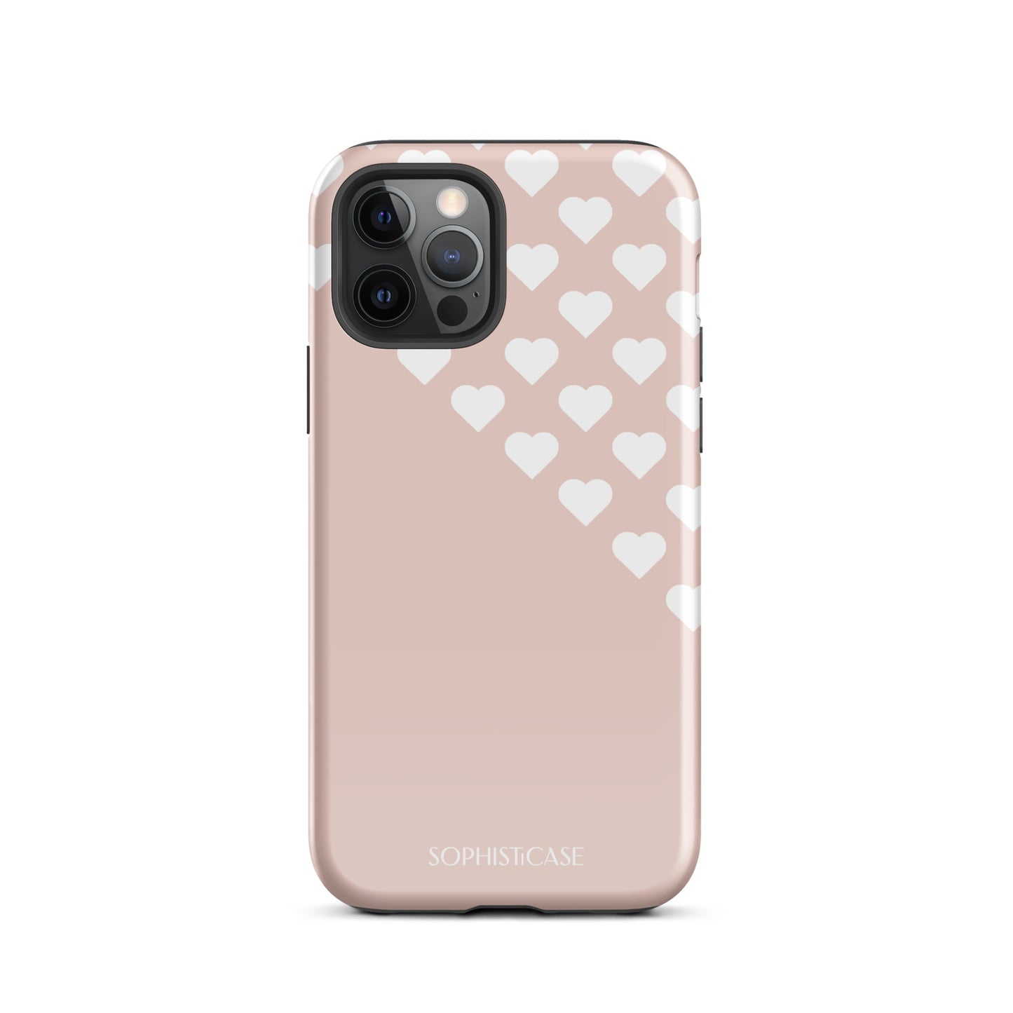 Tough Phone Case Featuring Neutral Beige Cream Tiny Hearts Design for iPhone 12 Pro Glossy