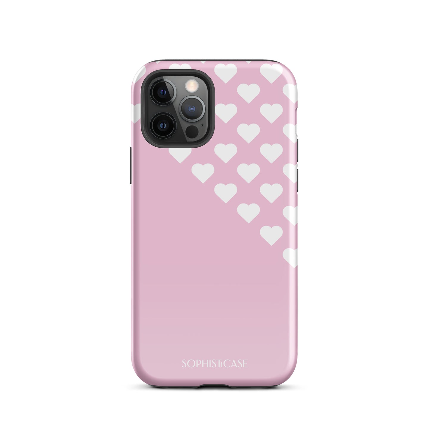 Tough Phone Case Featuring Pink Cream Tiny Hearts Design for iPhone 12 Pro Glossy 