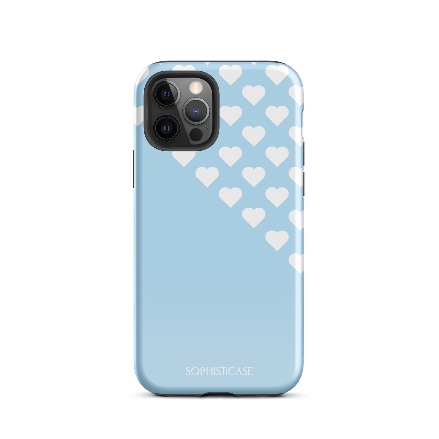 Tough Phone Case Featuring Blue Cream Tiny Hearts Design for iPhone 12 Pro Glossy