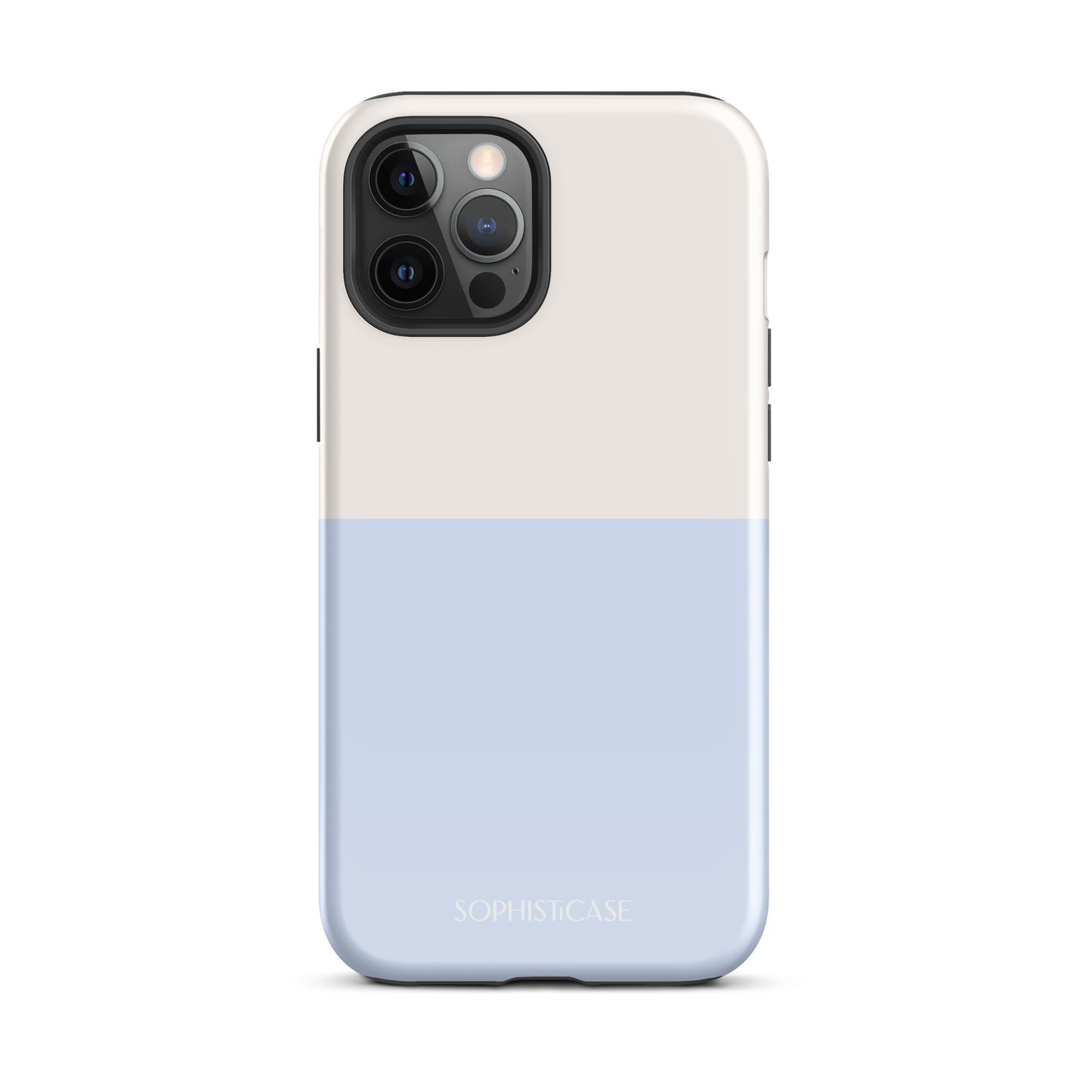 Basics Collection Tough Phone Case Featuring Two Tone Blue Cream Design for iPhone 12 Pro Max Glossy