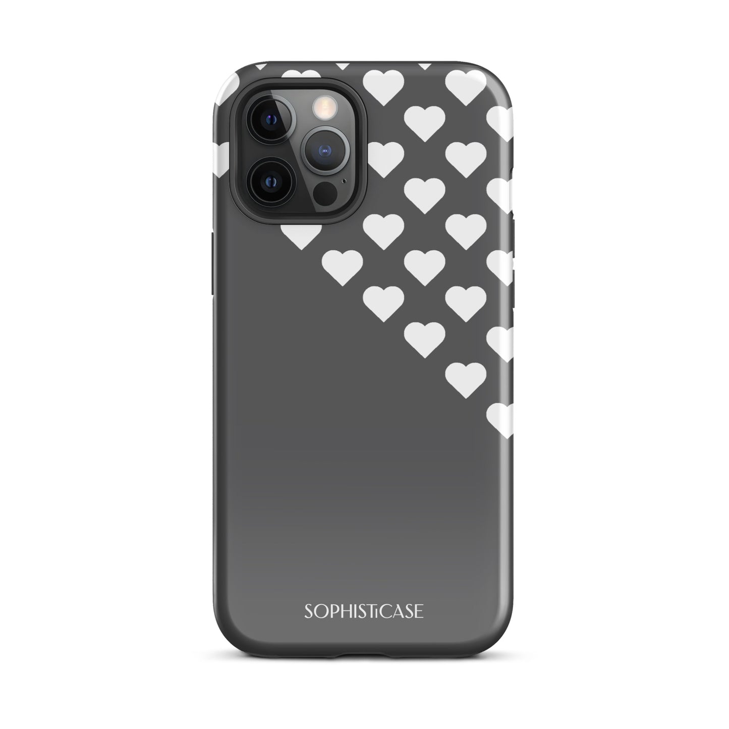 Tough Phone Case Featuring Black Cream Tiny Hearts Design for iPhone 12 Pro Max Glossy