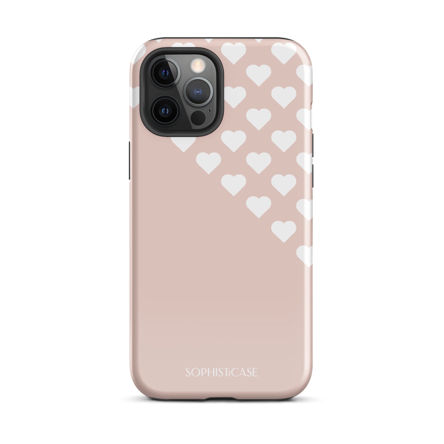 Tough Phone Case Featuring Neutral Beige Cream Tiny Hearts Design for iPhone 12 Pro Max Glossy