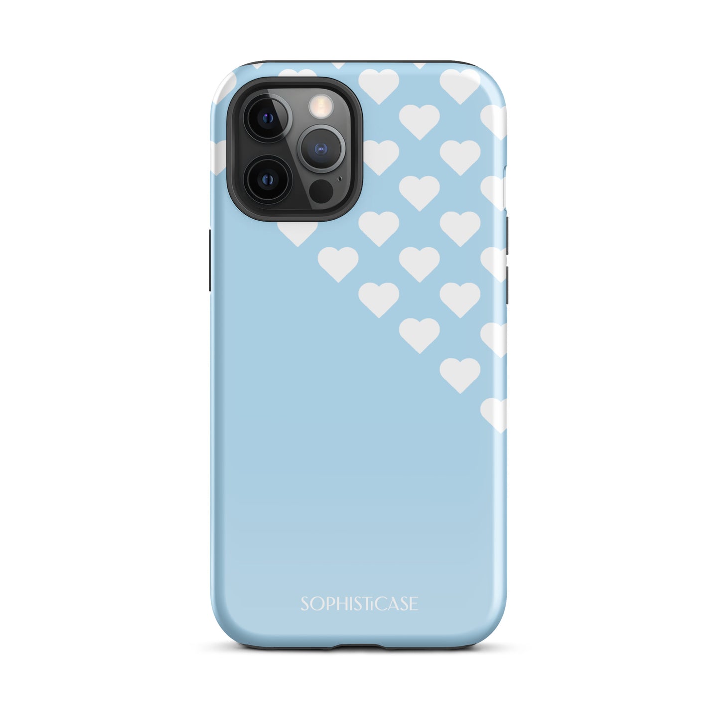 Tough Phone Case Featuring Blue Cream Tiny Hearts Design for iPhone 12 Pro Max Glossy