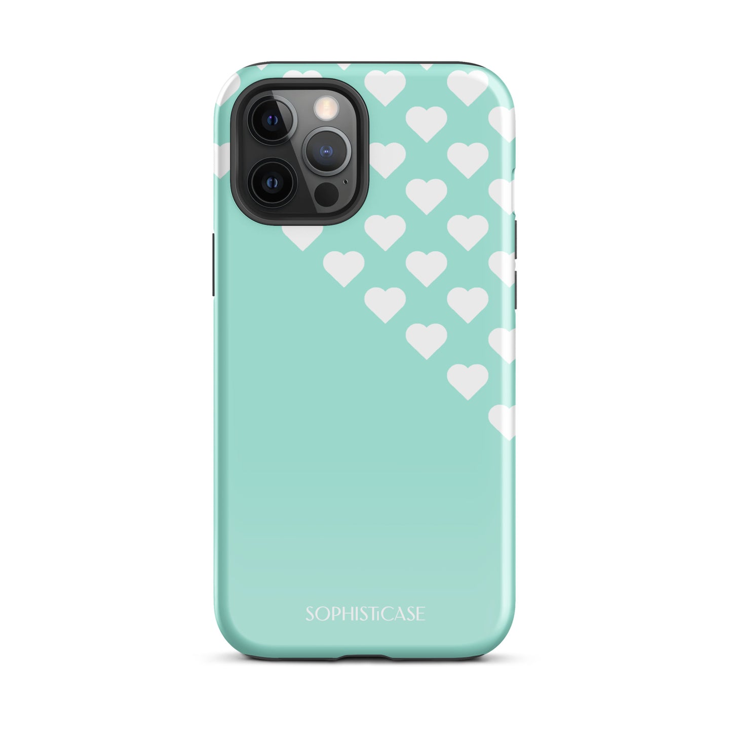 Tough Phone Case Featuring Black Cream Tiny Hearts Design for iPhone 12 Pro Max Glossy