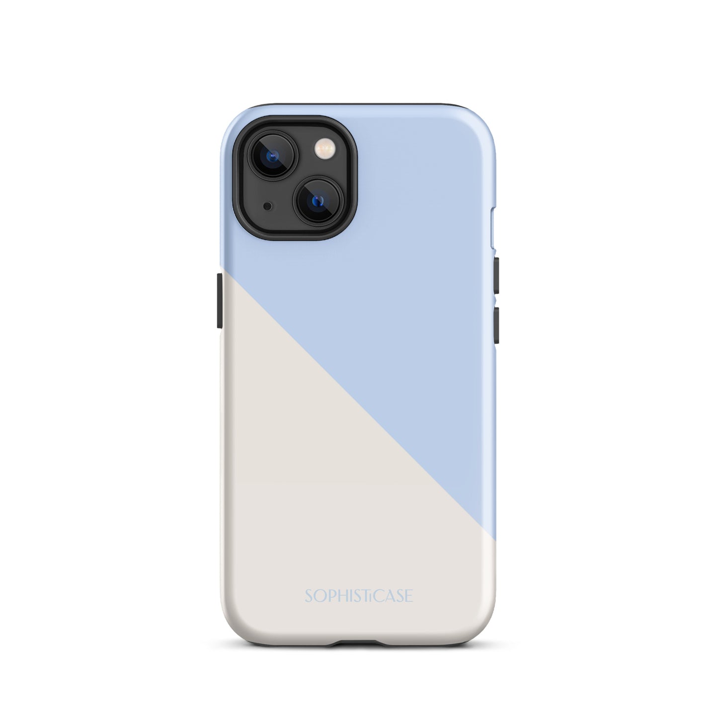 Tough Phone Case Featuring Baby Blue Cream Diagonal Split Design for iPhone 13 Glossy