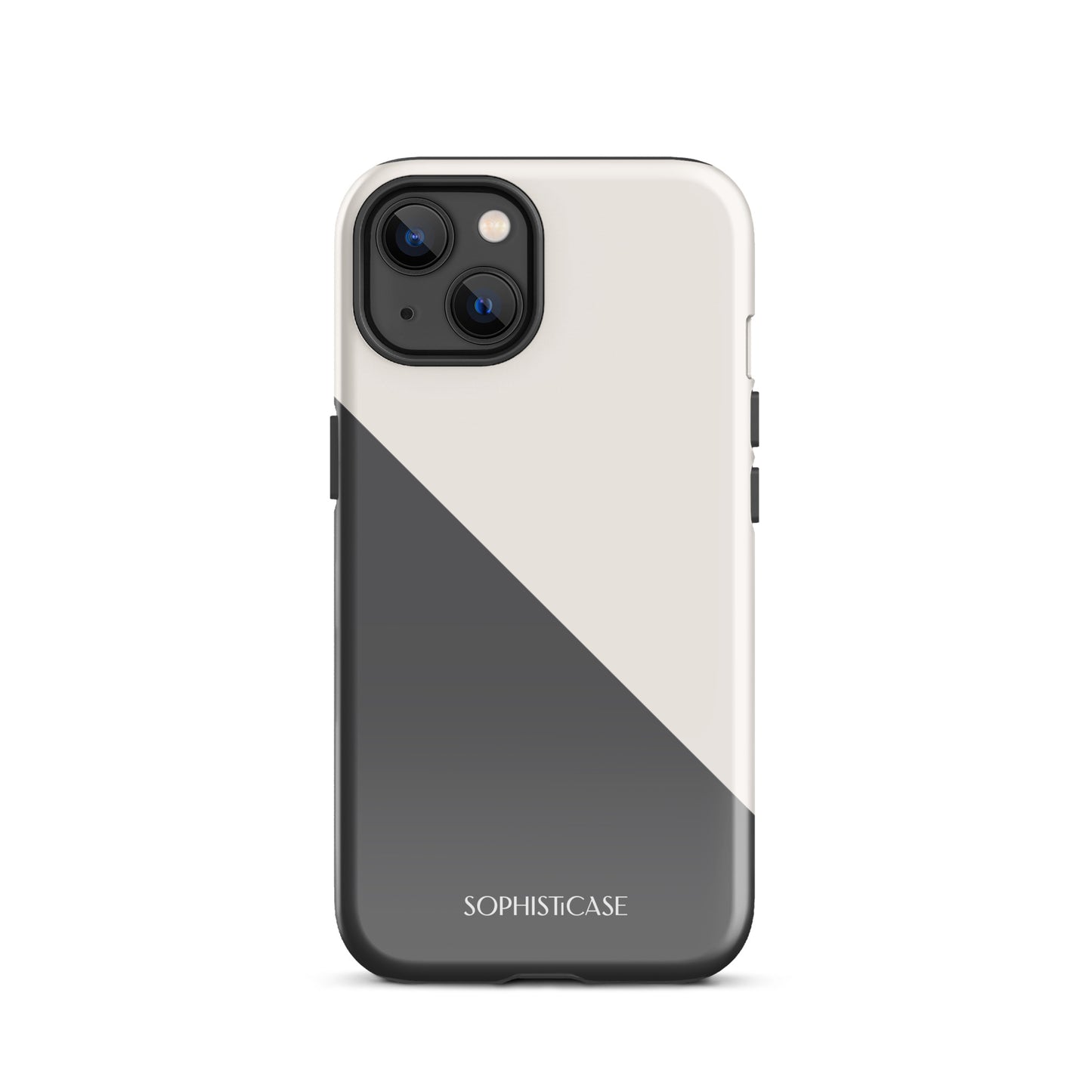 Tough Phone Case Featuring Grey Cream Diagonal Split Design for iPhone 13 Glossy