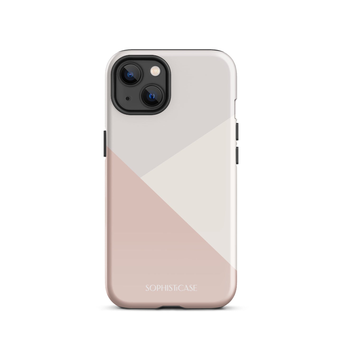 Tough Phone Case Featuring Three Tone Neutral Beige Cream Diagonal Design for iPhone 13 Glossy