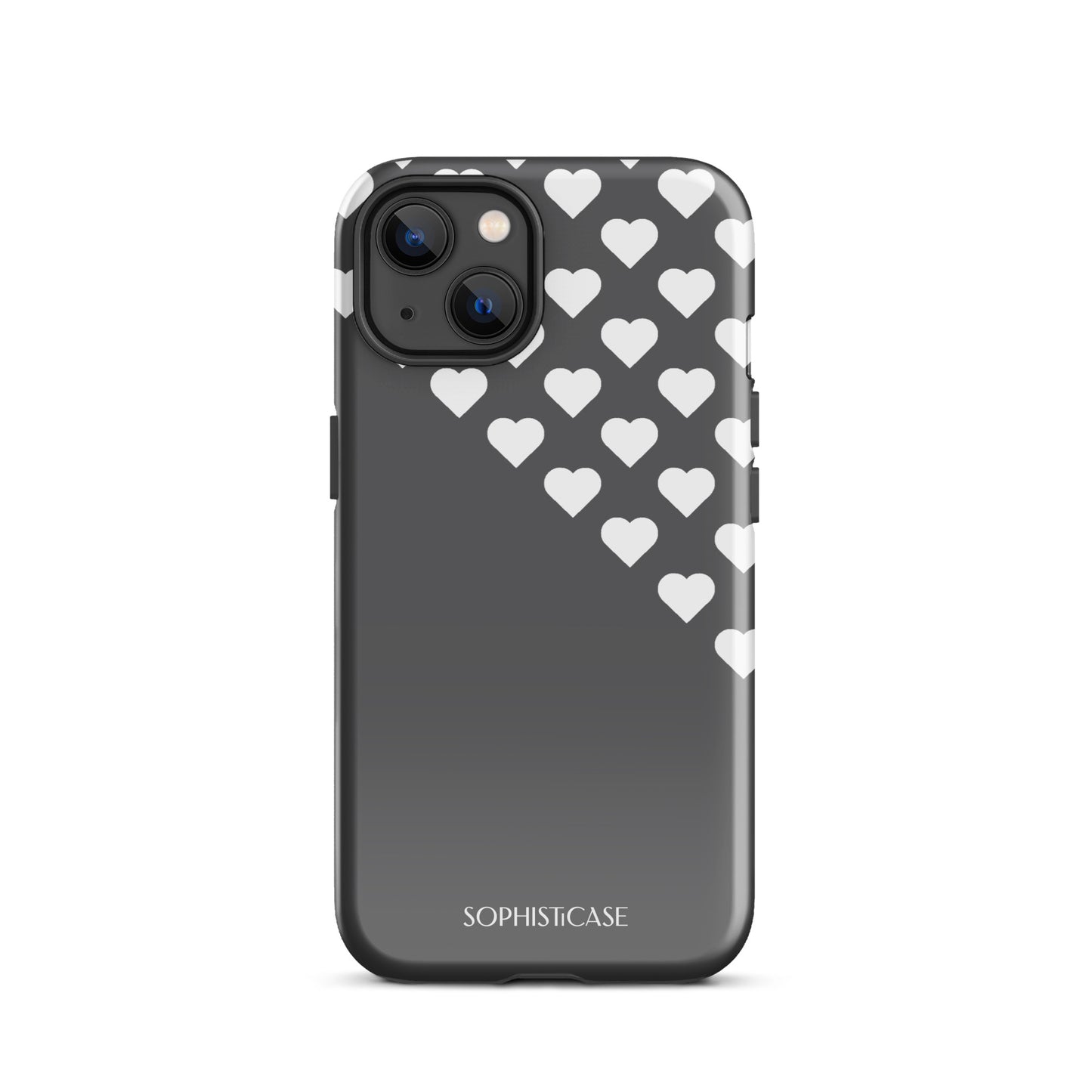 Tough Phone Case Featuring Black Cream Tiny Hearts Design for iPhone 13 Matte