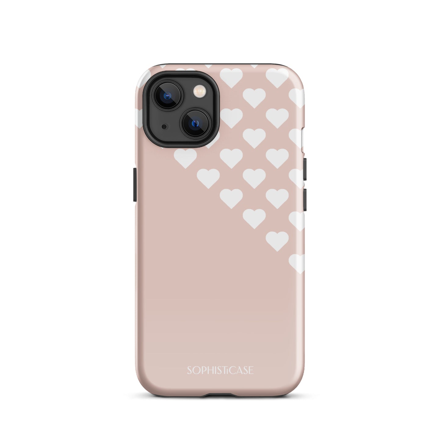 Tough Phone Case Featuring Neutral Beige Cream Tiny Hearts Design for iPhone 13 Glossy 