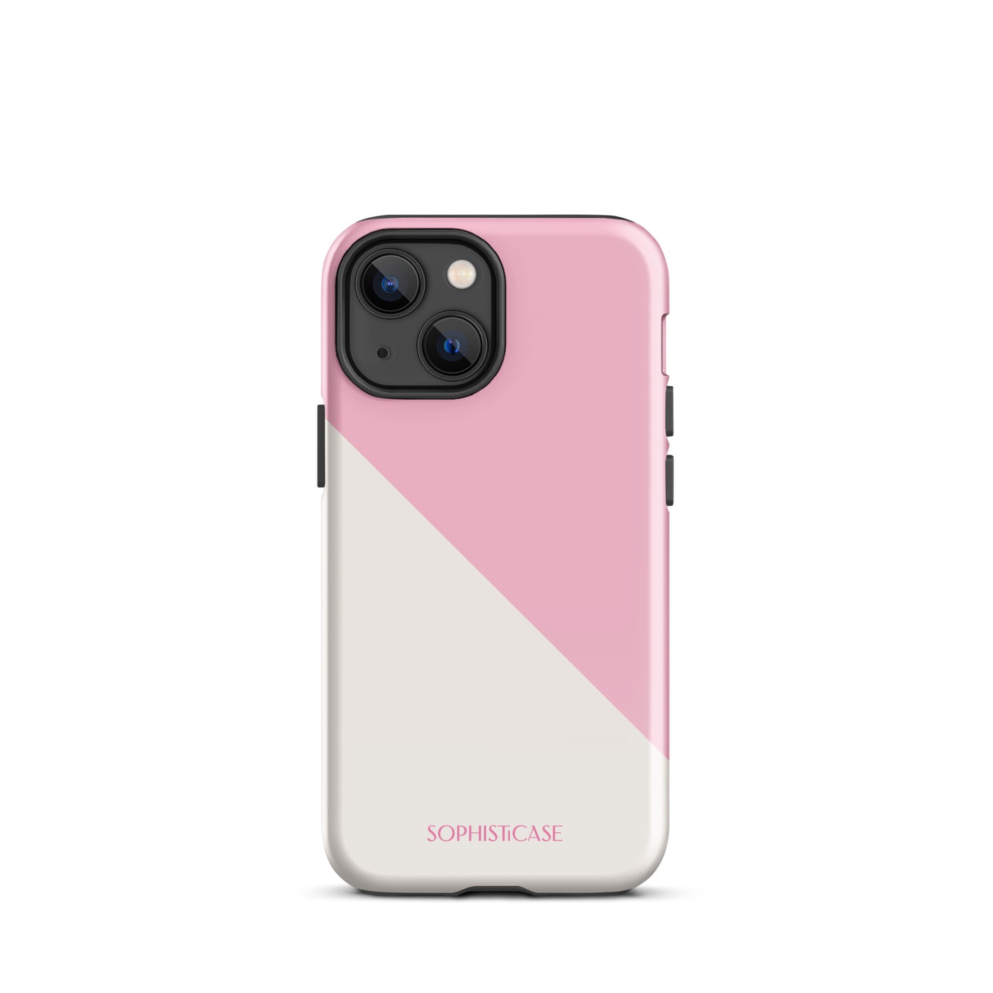 Tough Phone Case Featuring Pink Cream Diagonal Split Design for iPhone 13 Mini Glossy