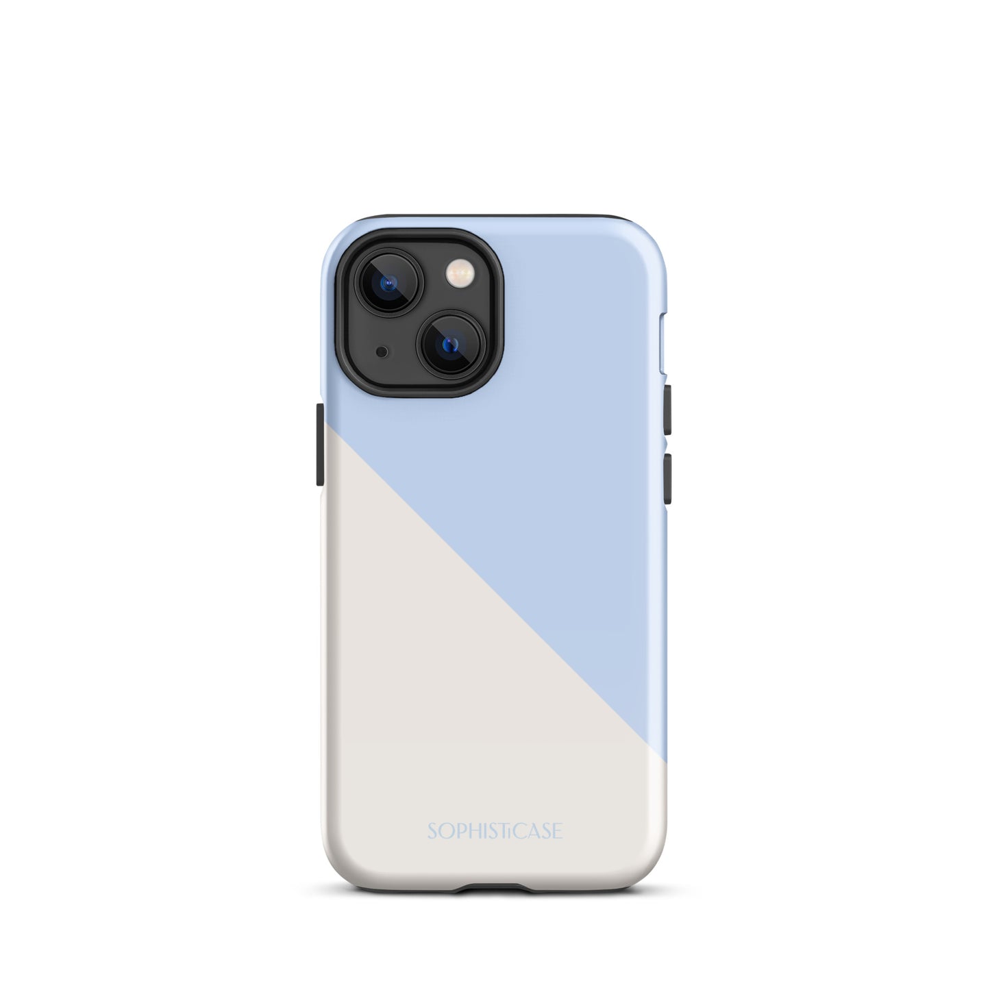 Tough Phone Case Featuring Baby Blue Cream Diagonal Split Design for iPhone 13 Mini Glossy