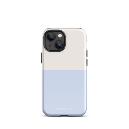 Basics Collection Tough Phone Case Featuring Two Tone Blue Cream Design for iPhone 13 Mini Glossy