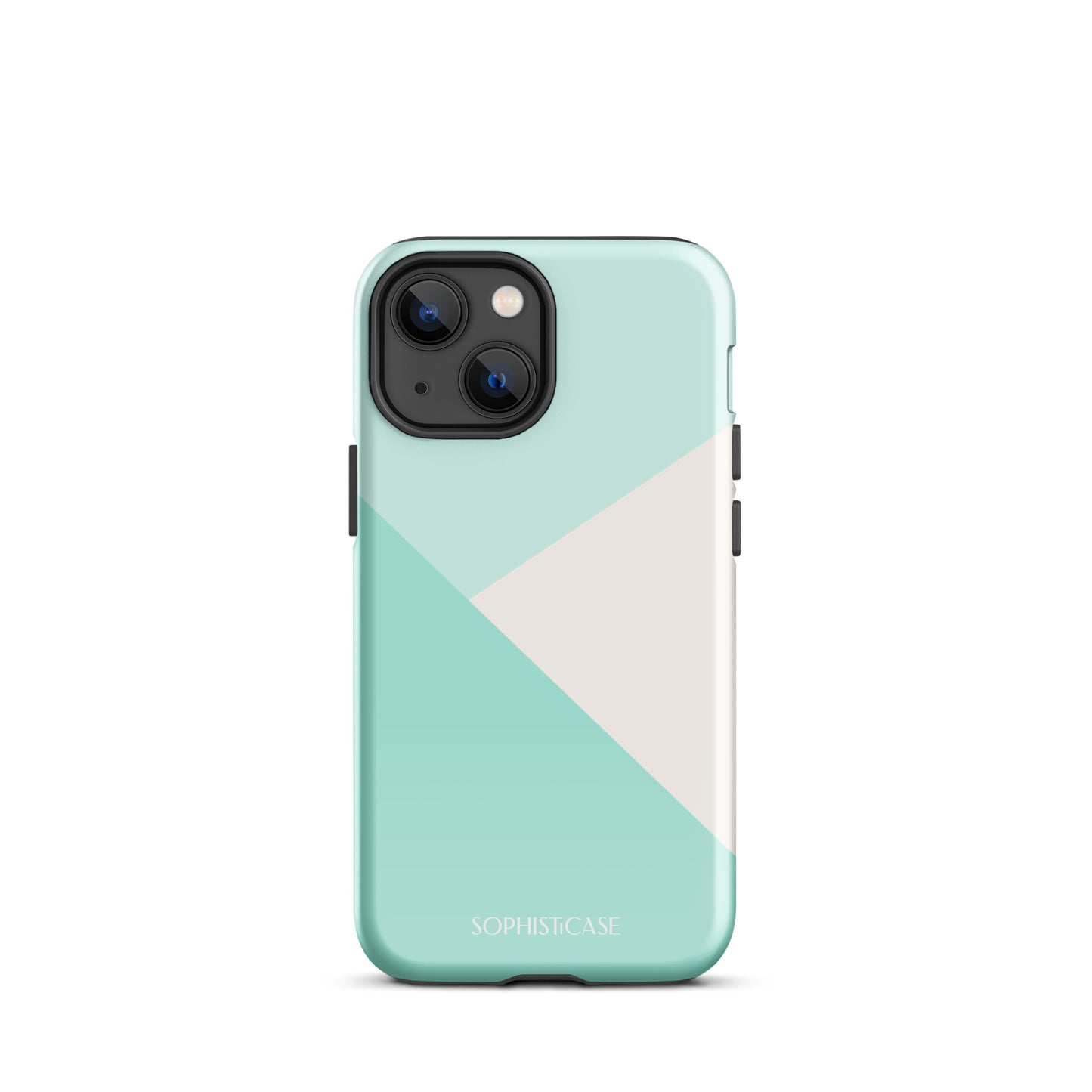 Tough Phone Case Featuring Three Tone Mint Green Cream Diagonal Design for iPhone 13 Mini Glossy