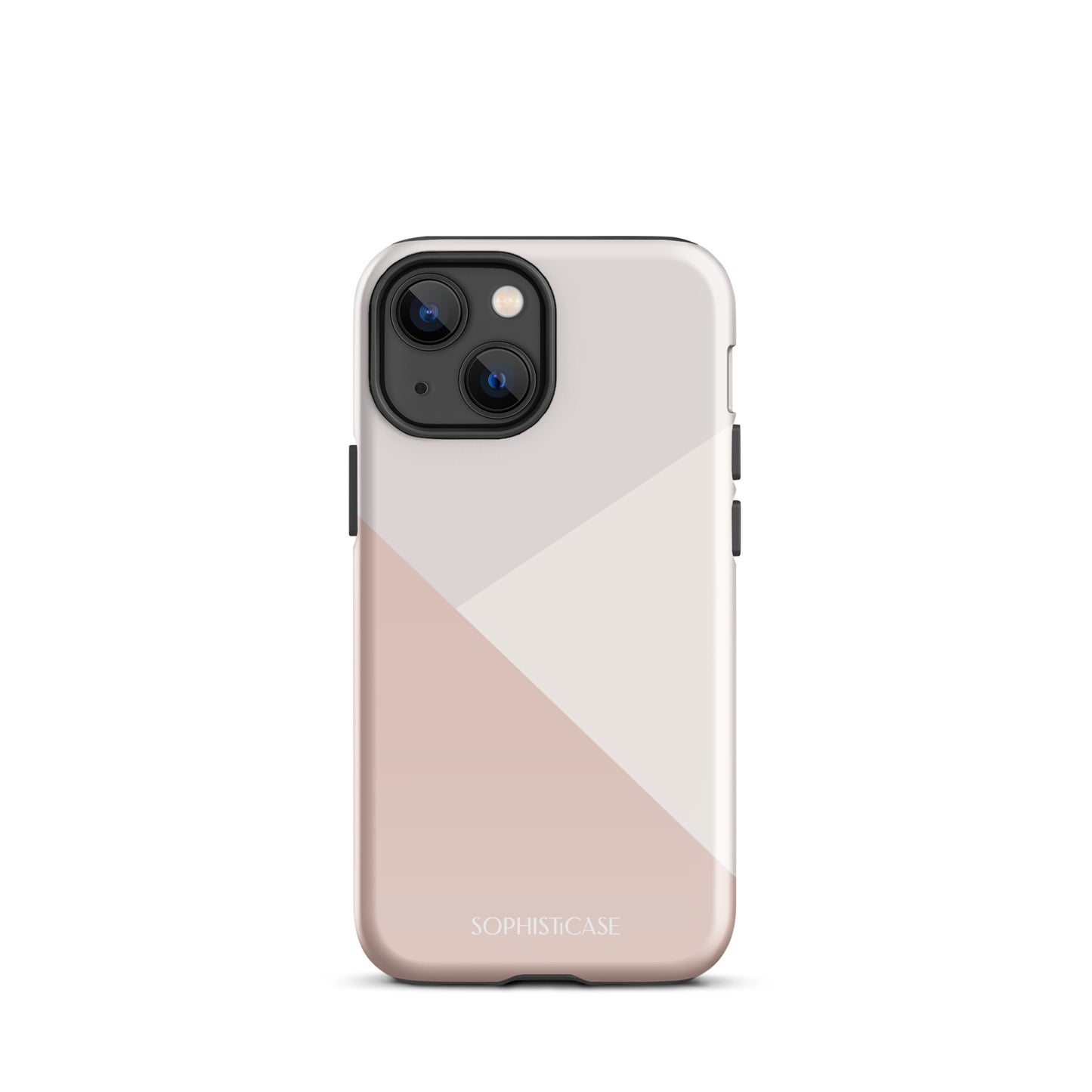 Tough Phone Case Featuring Three Tone Neutral Beige Cream Diagonal Design for iPhone 13 Mini Glossy